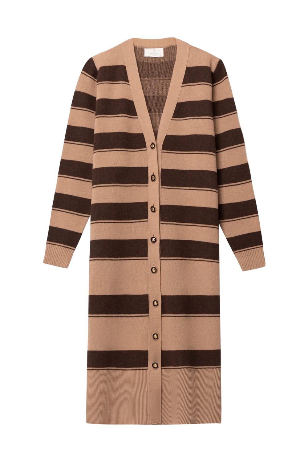 Peraluna-Beatrice Long Cardigan çizgili V Yaka Uzun Kadın Triko Hırka-Kazak & Triko-6-Milagron.com