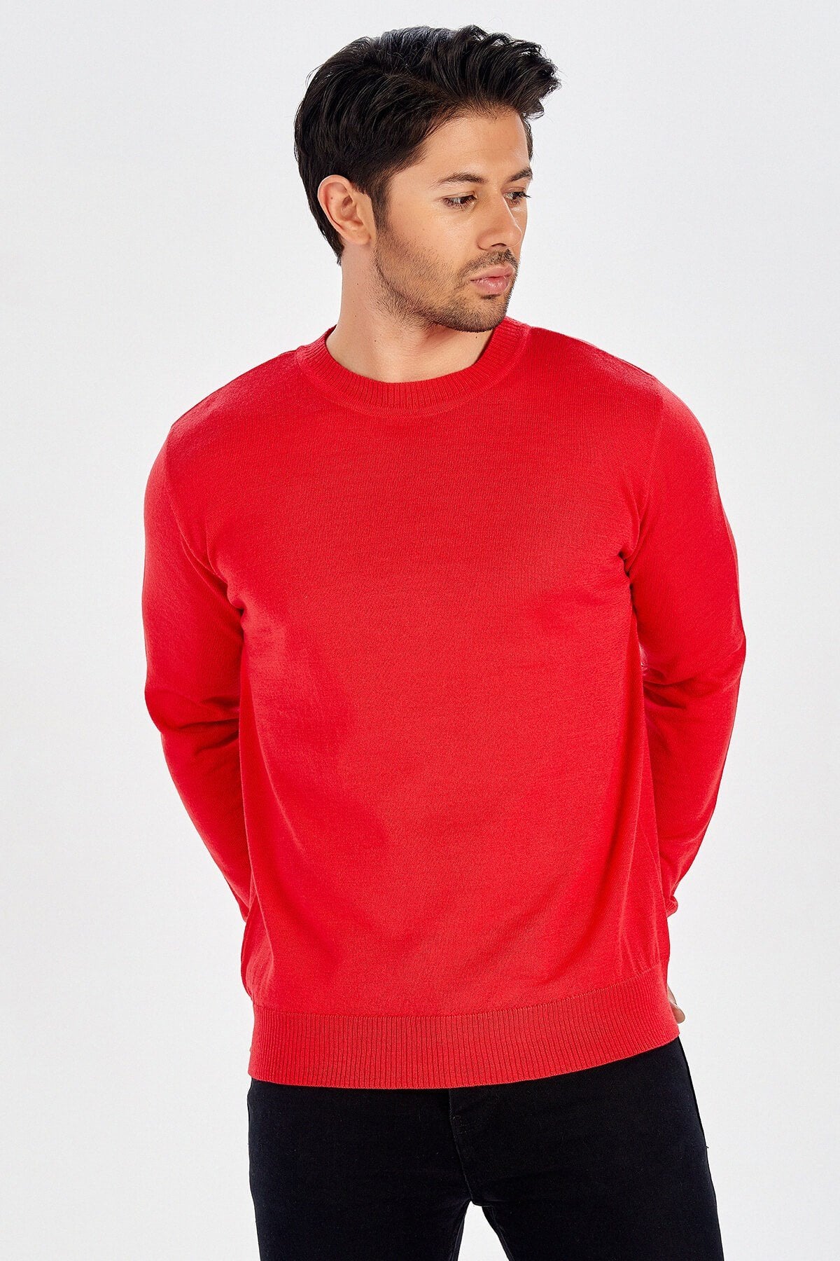 Peraluna-Bisiklet Yaka Basic Erkek Kazak Kırmızı-Kazak & Triko-2-Milagron.com