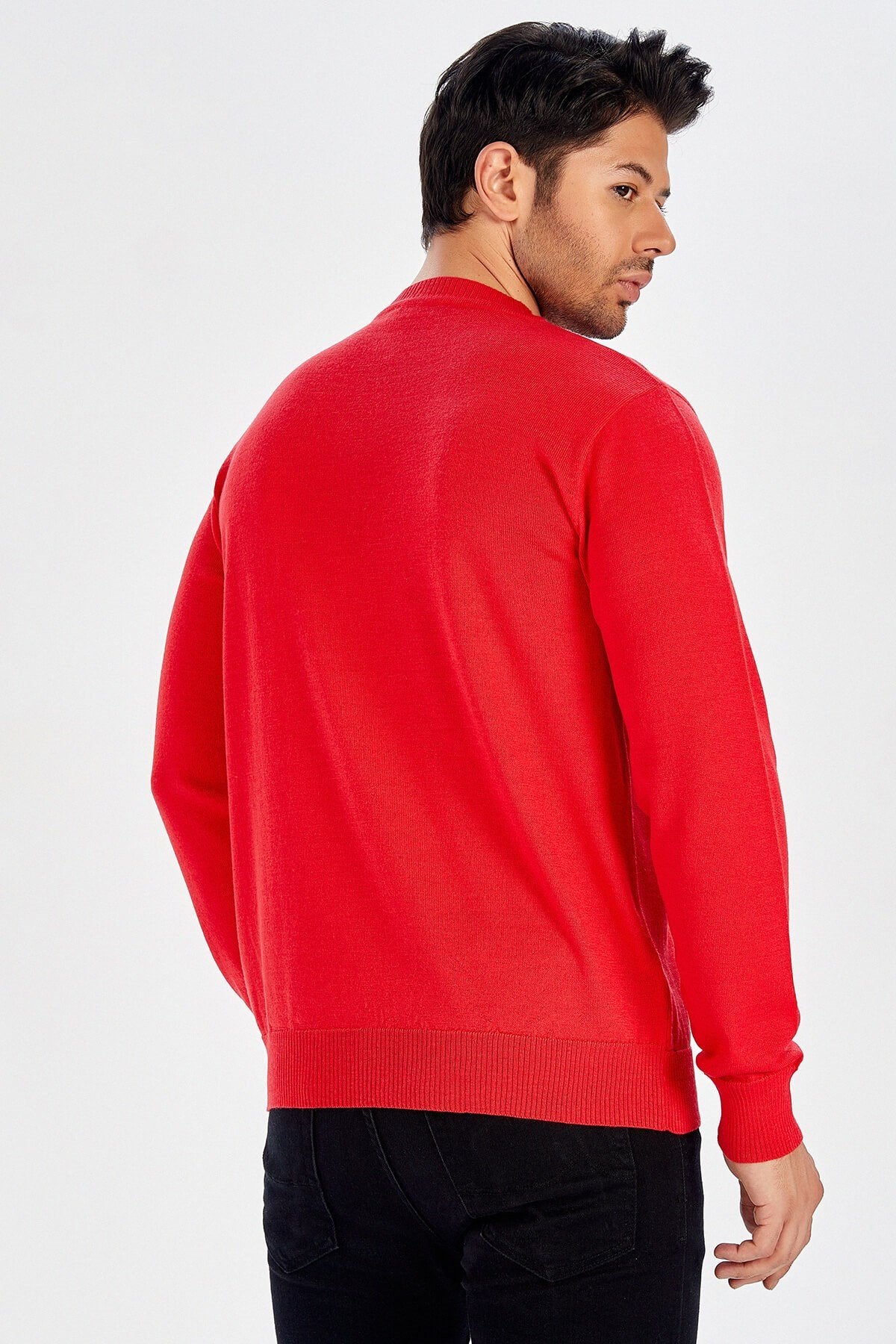 Peraluna-Bisiklet Yaka Basic Erkek Kazak Kırmızı-Kazak & Triko-5-Milagron.com