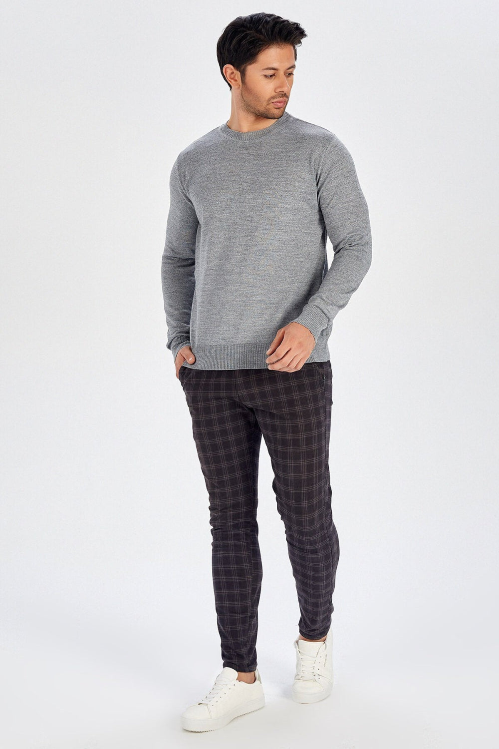 Peraluna-Bisiklet Yaka Basic Erkek Kazak Orta Gri̇-Kazak & Triko-1-Milagron.com