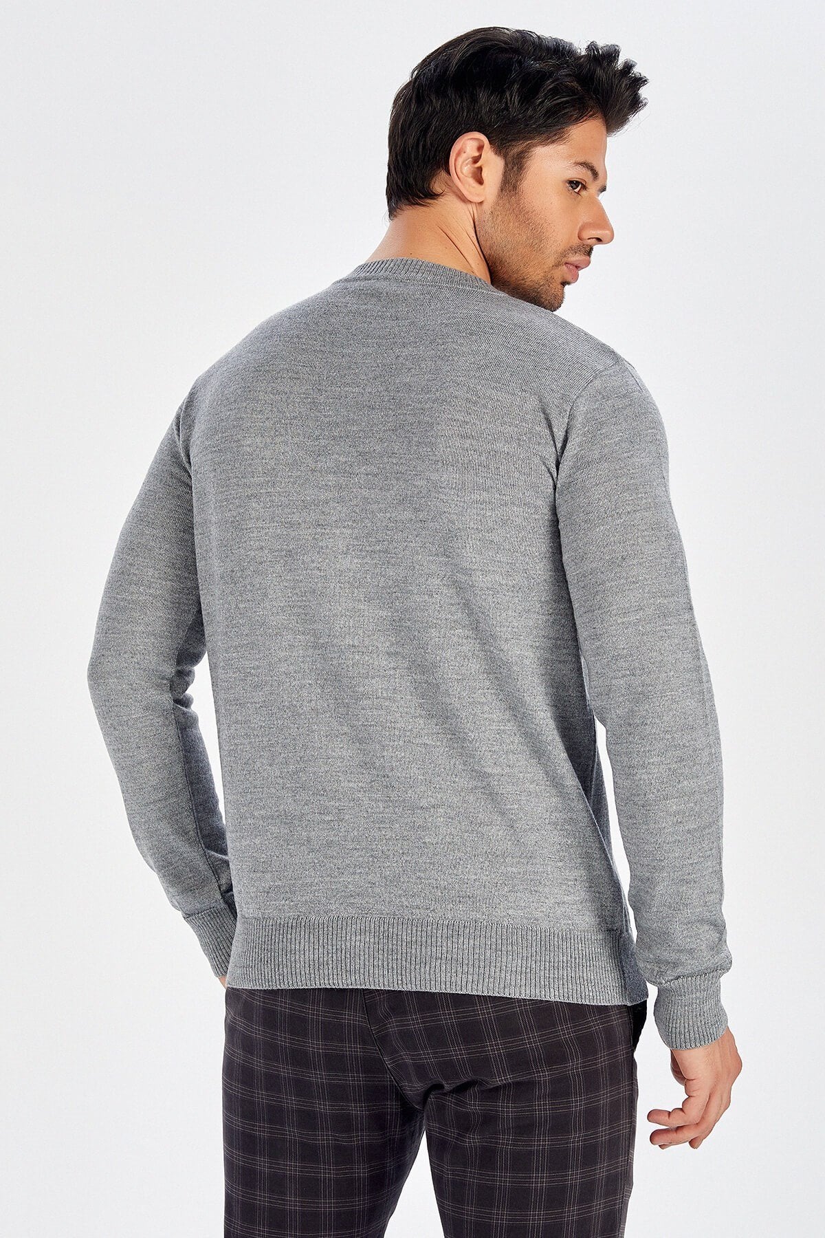 Peraluna-Bisiklet Yaka Basic Erkek Kazak Orta Gri̇-Kazak & Triko-6-Milagron.com