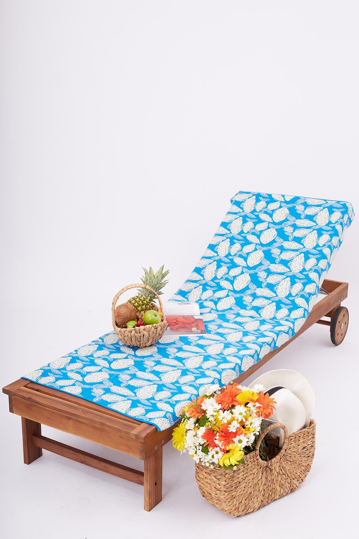 Peraluna Blue Sardin Beach Towel Jacquard Cotton Beach Towel - Ekru/Mavi
