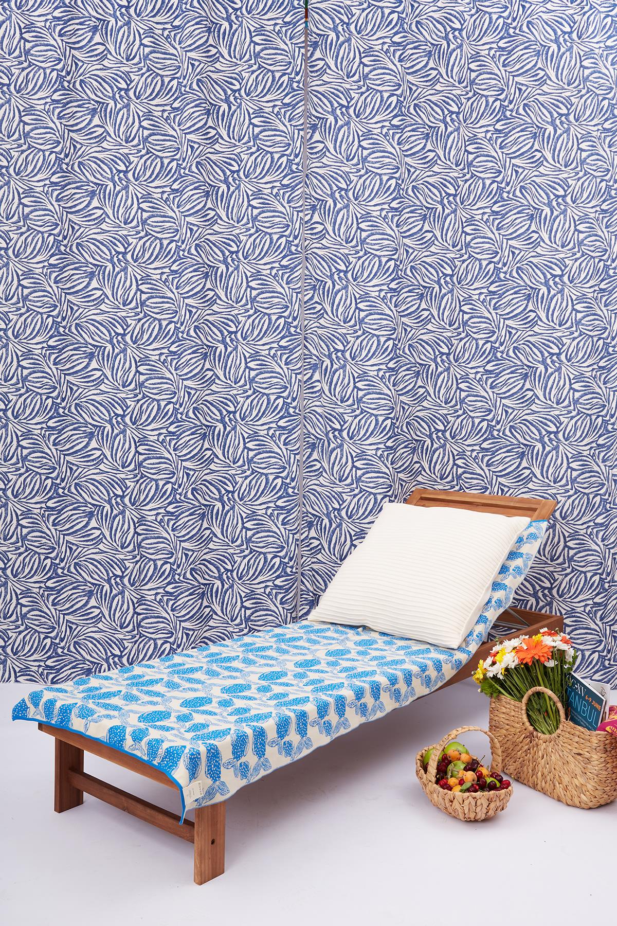 Peraluna Blue Sardin Beach Towel Jacquard Cotton Beach Towel - Ekru/Mavi