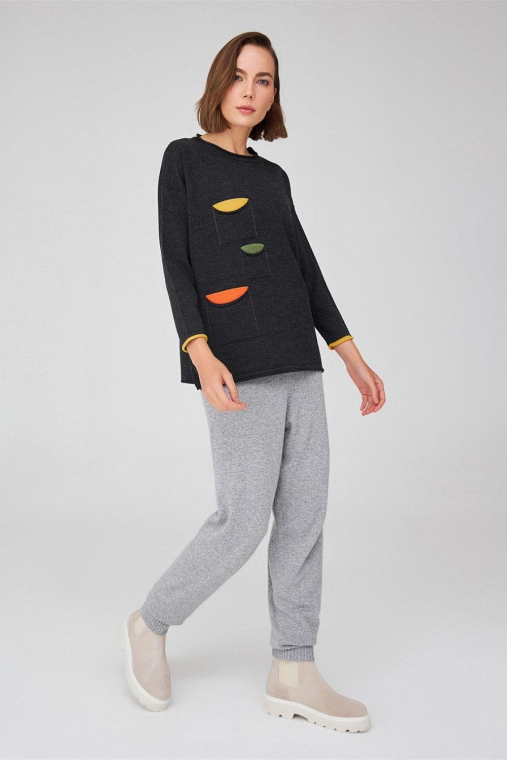 Peraluna-Bol Kesim Bisiklet Yaka üç Cepli Kadın Triko Kazak-Kazak & Triko-4-Milagron.com