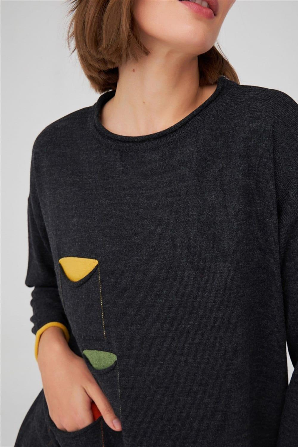 Peraluna-Bol Kesim Bisiklet Yaka üç Cepli Kadın Triko Kazak-Kazak & Triko-5-Milagron.com