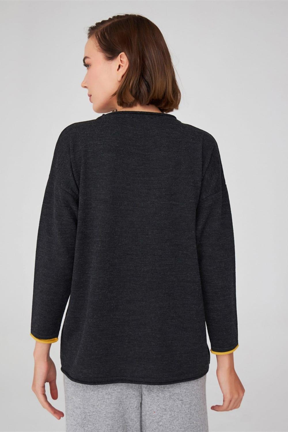 Peraluna-Bol Kesim Bisiklet Yaka üç Cepli Kadın Triko Kazak-Kazak & Triko-6-Milagron.com