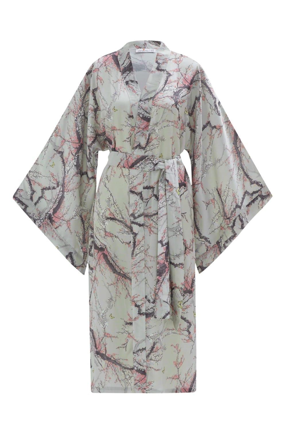Peraluna-Bolossom Çiçek Desenli 120 Cm Saten Yazlık Kadın Kimono-Kimono-7-Milagron.com