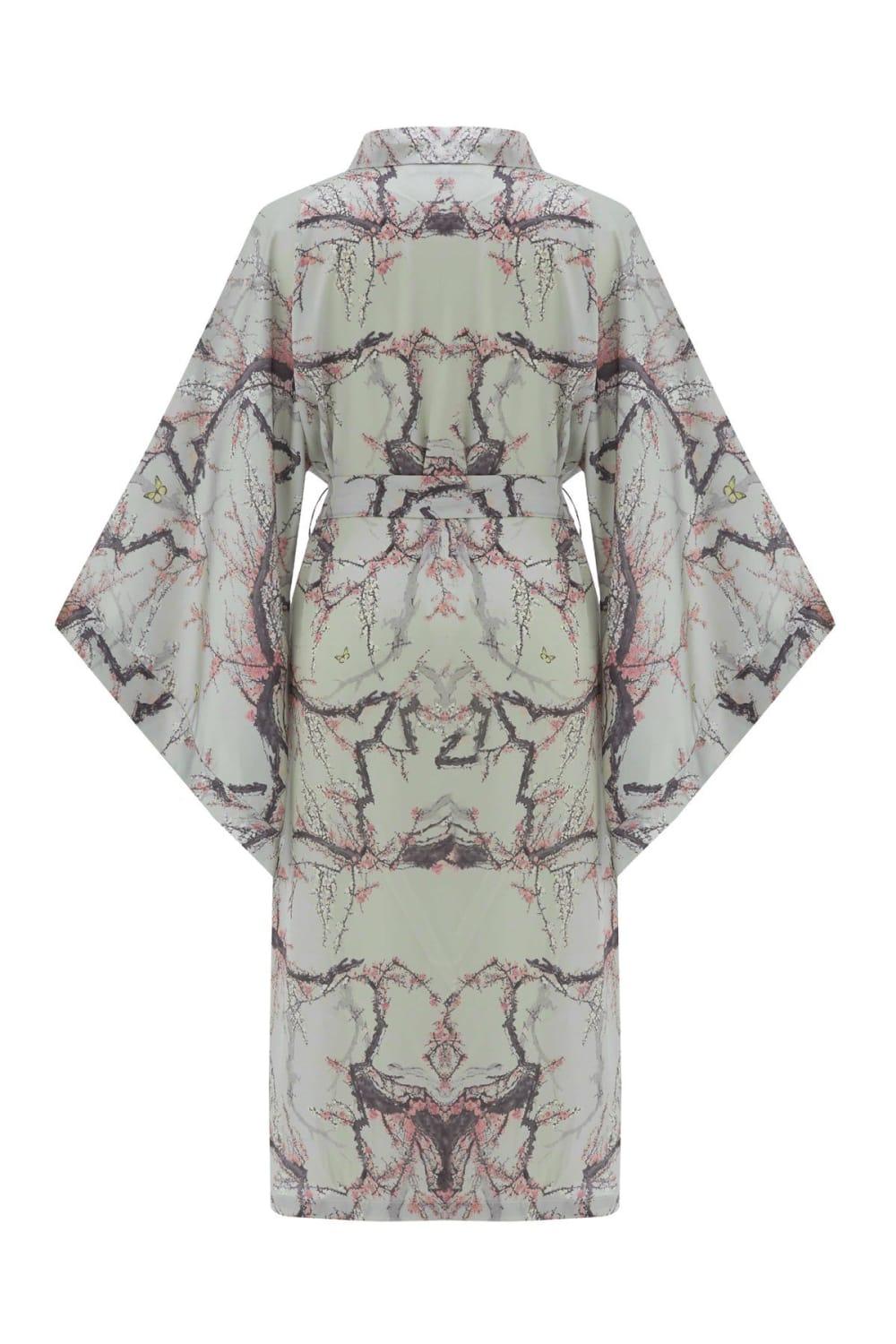 Peraluna-Bolossom Çiçek Desenli 120 Cm Saten Yazlık Kadın Kimono-Kimono-8-Milagron.com