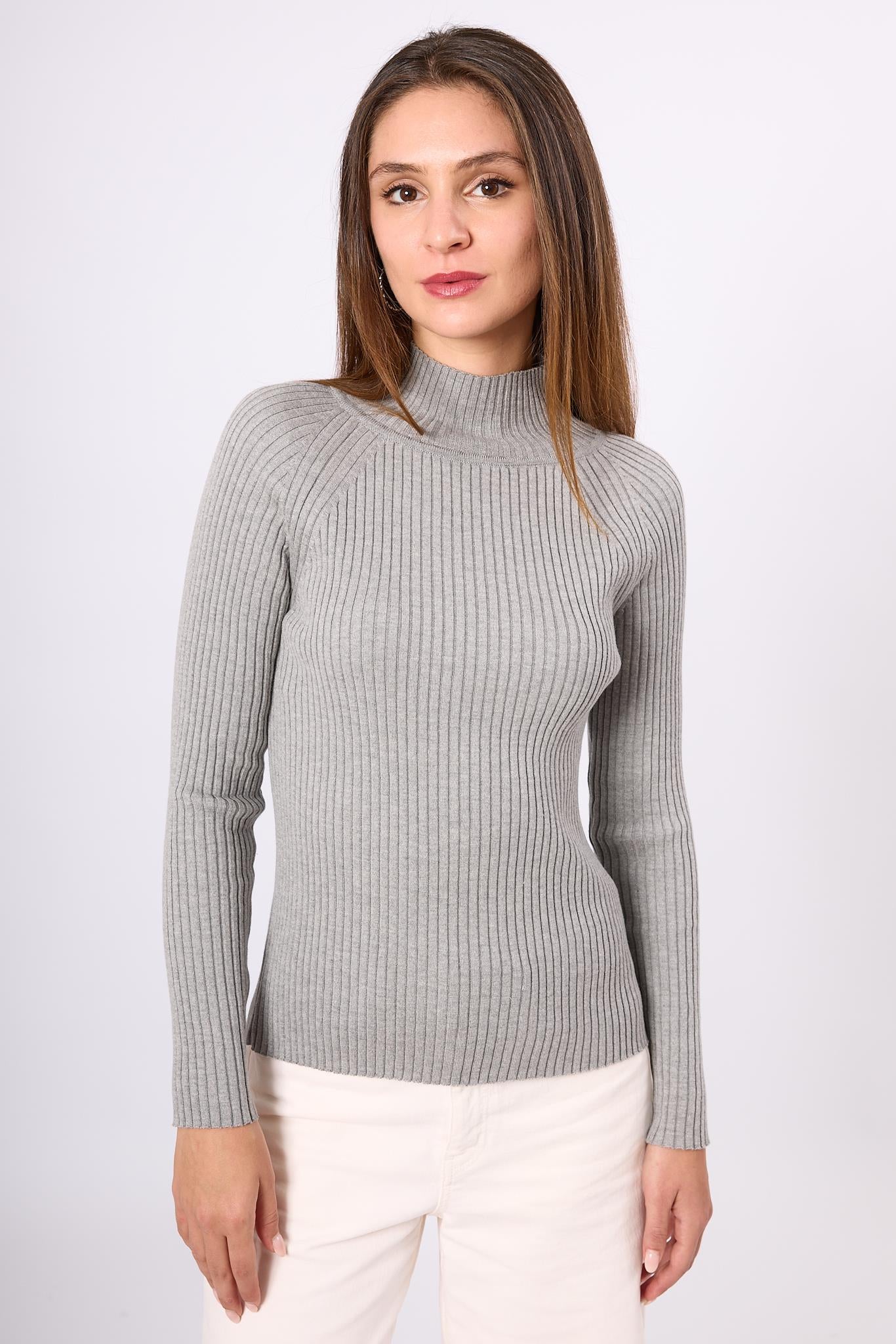 Peraluna-Briar Rib Örgü Fit Kalıp Kadın Triko Kazak Gri Melanj-Kazak & Triko-2-Milagron.com