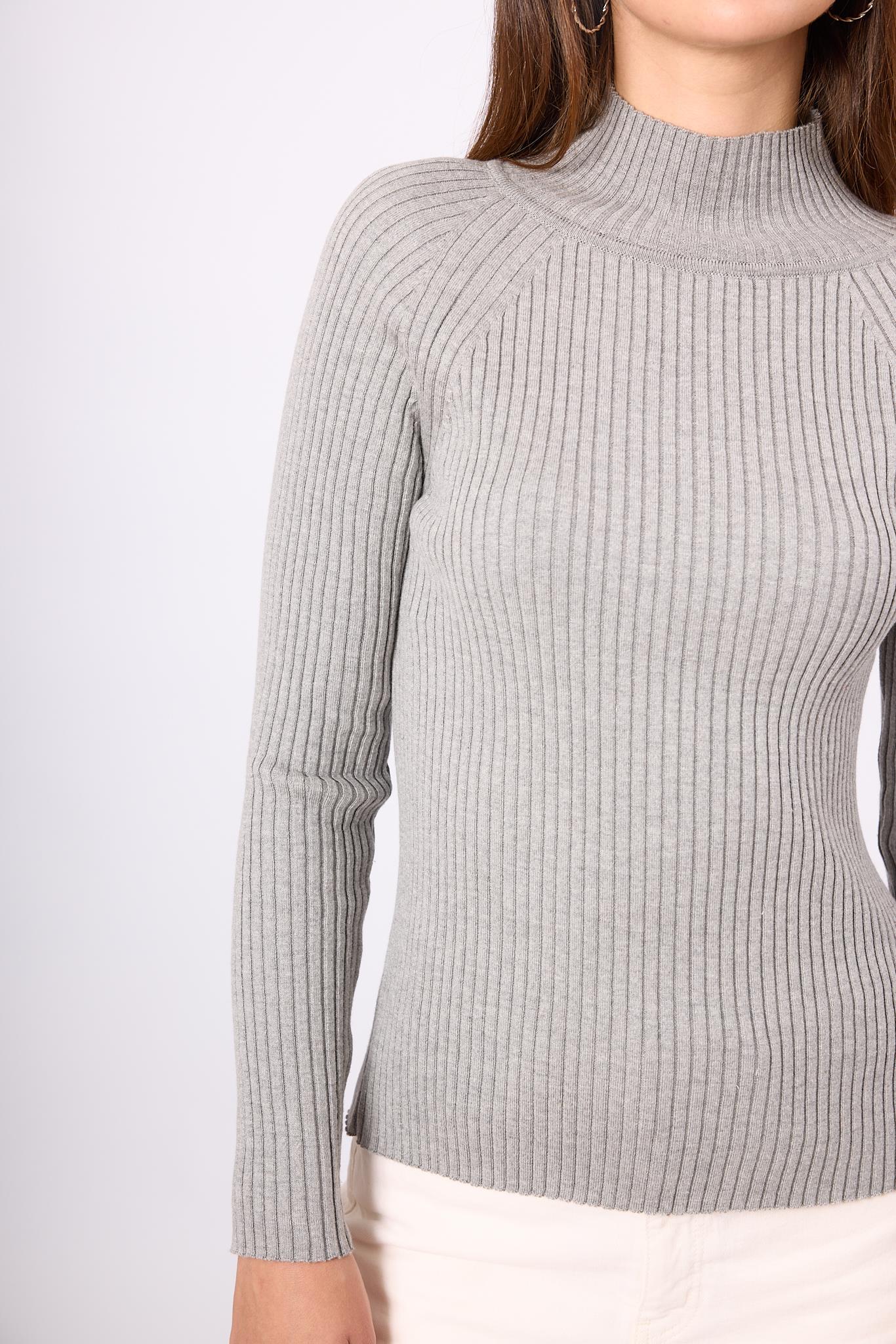 Peraluna-Briar Rib Örgü Fit Kalıp Kadın Triko Kazak Gri Melanj-Kazak & Triko-4-Milagron.com