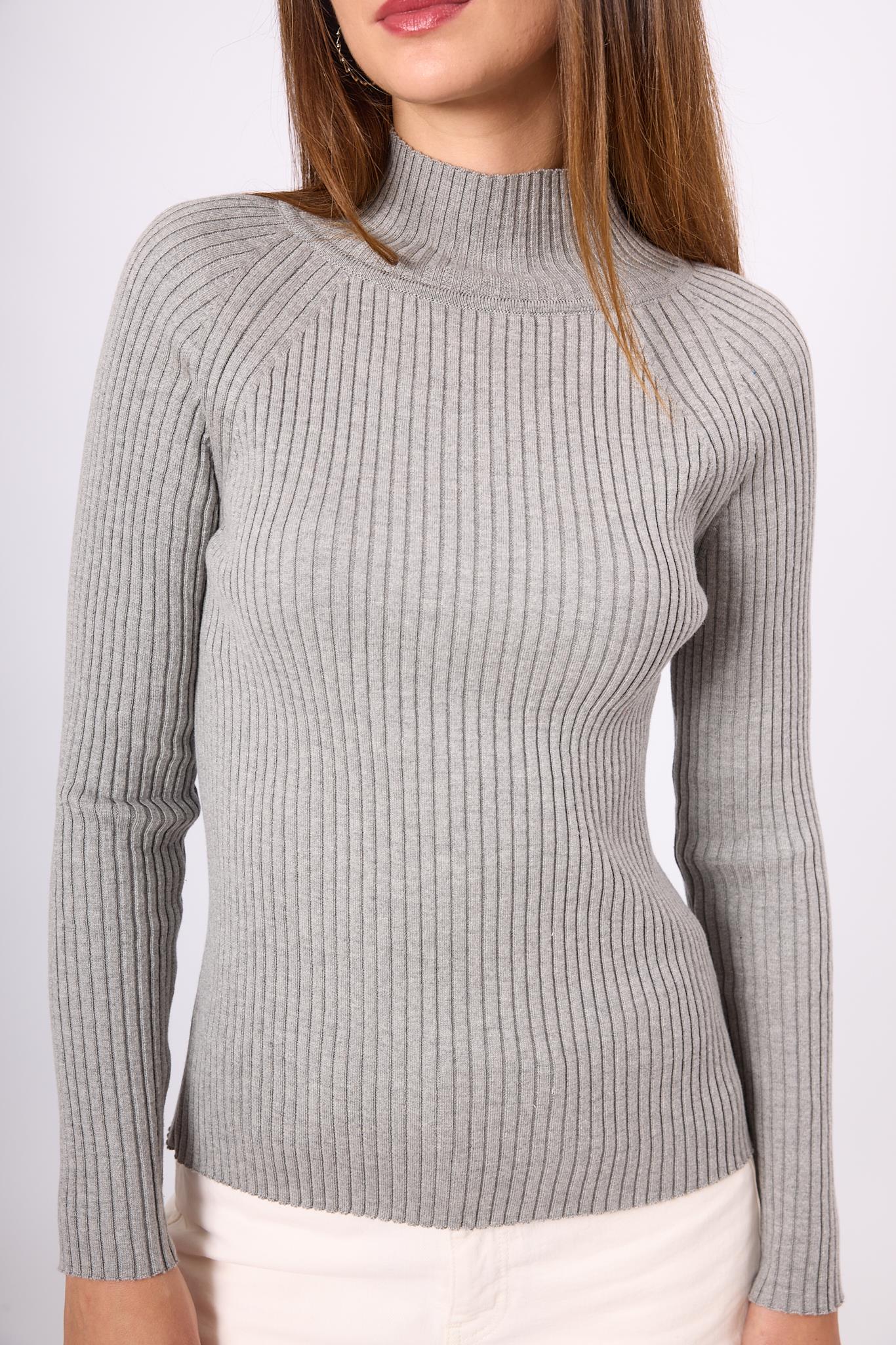 Peraluna-Briar Rib Örgü Fit Kalıp Kadın Triko Kazak Gri Melanj-Kazak & Triko-5-Milagron.com