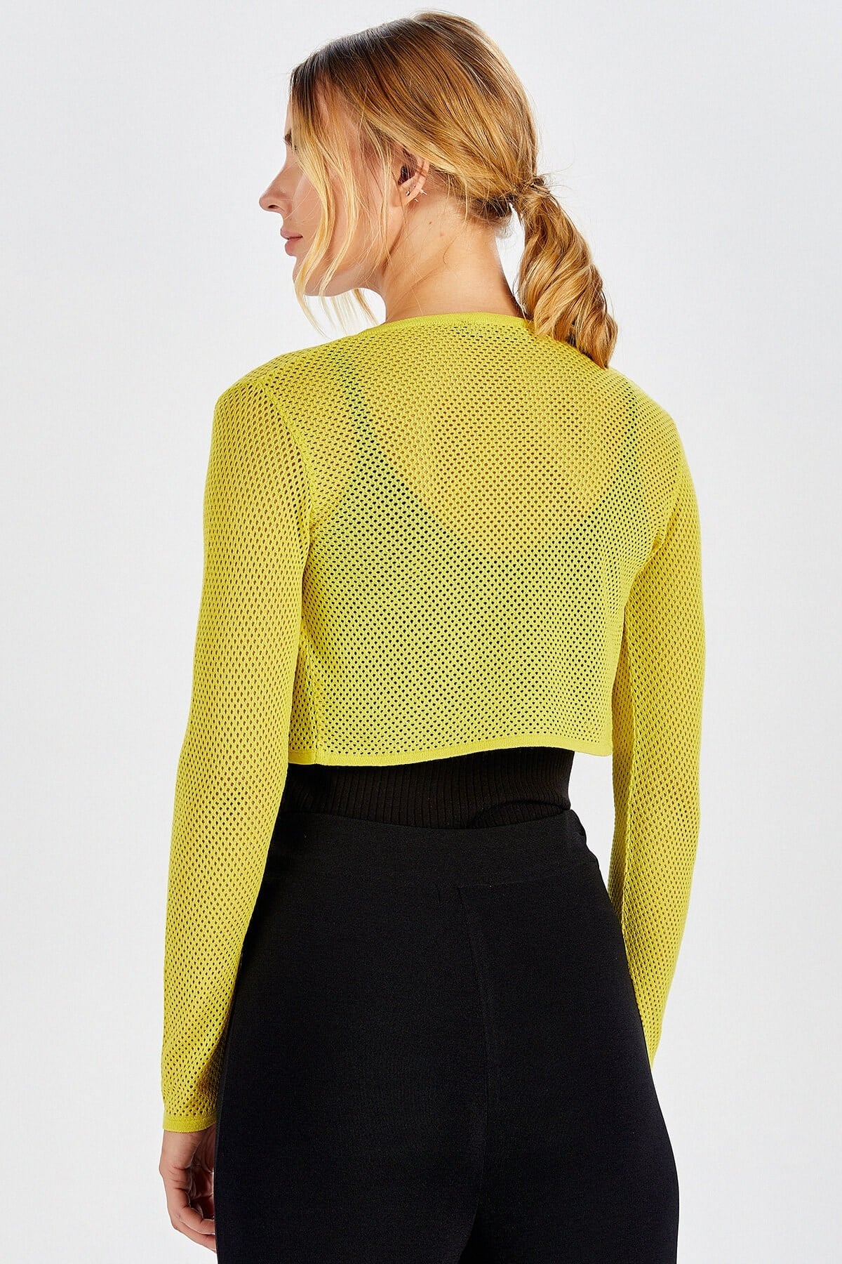 Peraluna Butterfly Bolero File Örgü Uzun Kol Triko Kadın Bolero - Sarı