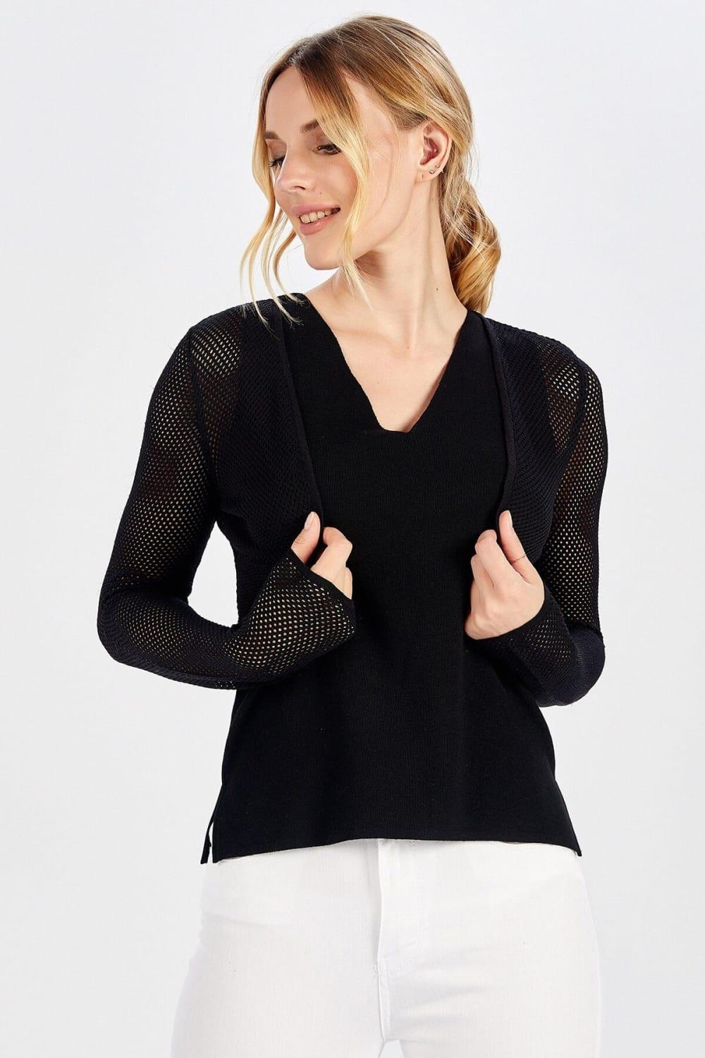 Peraluna-Butterfly Bolero File örgü Uzun Kol Triko Kadın Bolero-Kazak & Triko-14-Milagron.com