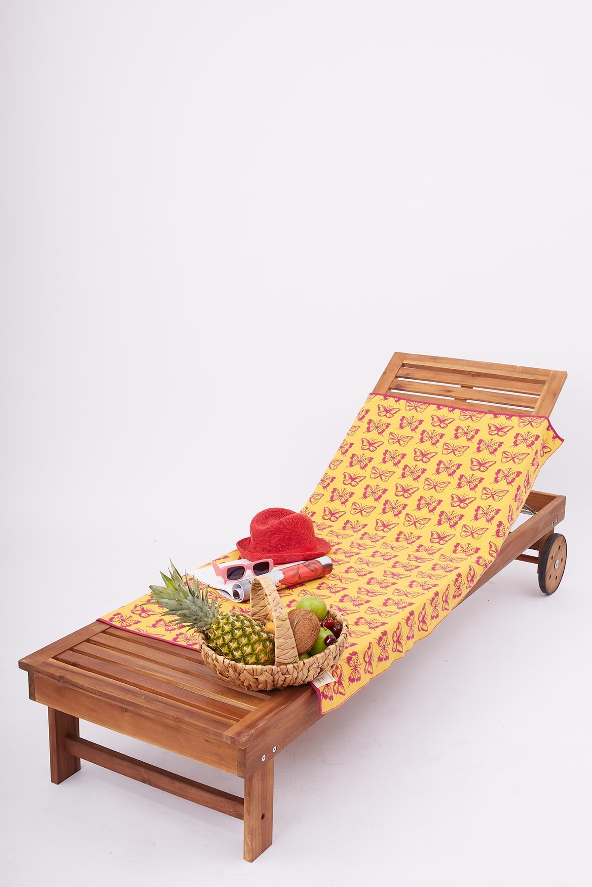 Peraluna Butterfly Boom Beach Towel Jakarlı Pamuklu Plaj Örtüsü - Fuşya/Sarı