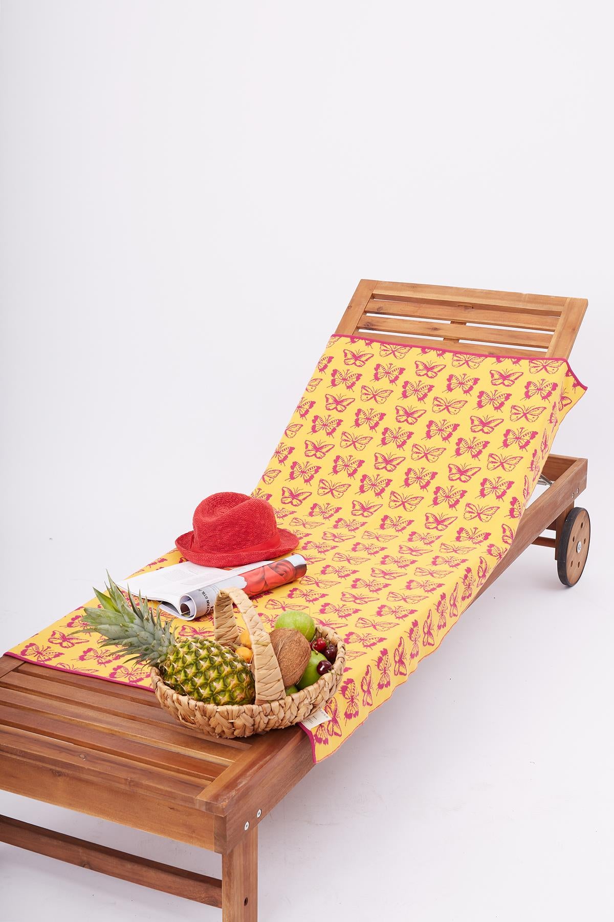 Peraluna Butterfly Boom Beach Towel Jakarlı Pamuklu Plaj Örtüsü - Fuşya/Sarı