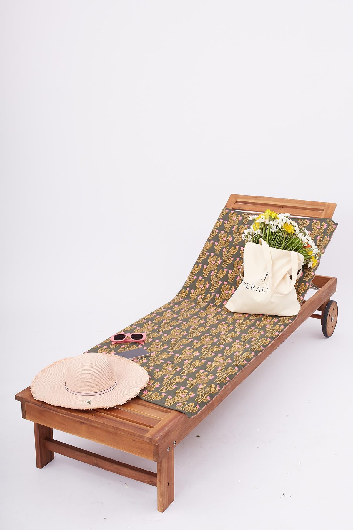 Peraluna Cactus Candy Beach Towel Jakarlı Pamuklu Plaj Örtüsü - Yeşil/Multi