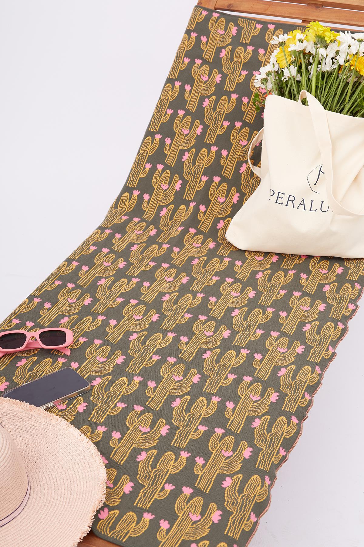 Peraluna Cactus Candy Beach Towel Jakarlı Pamuklu Plaj Örtüsü - Yeşil/Multi