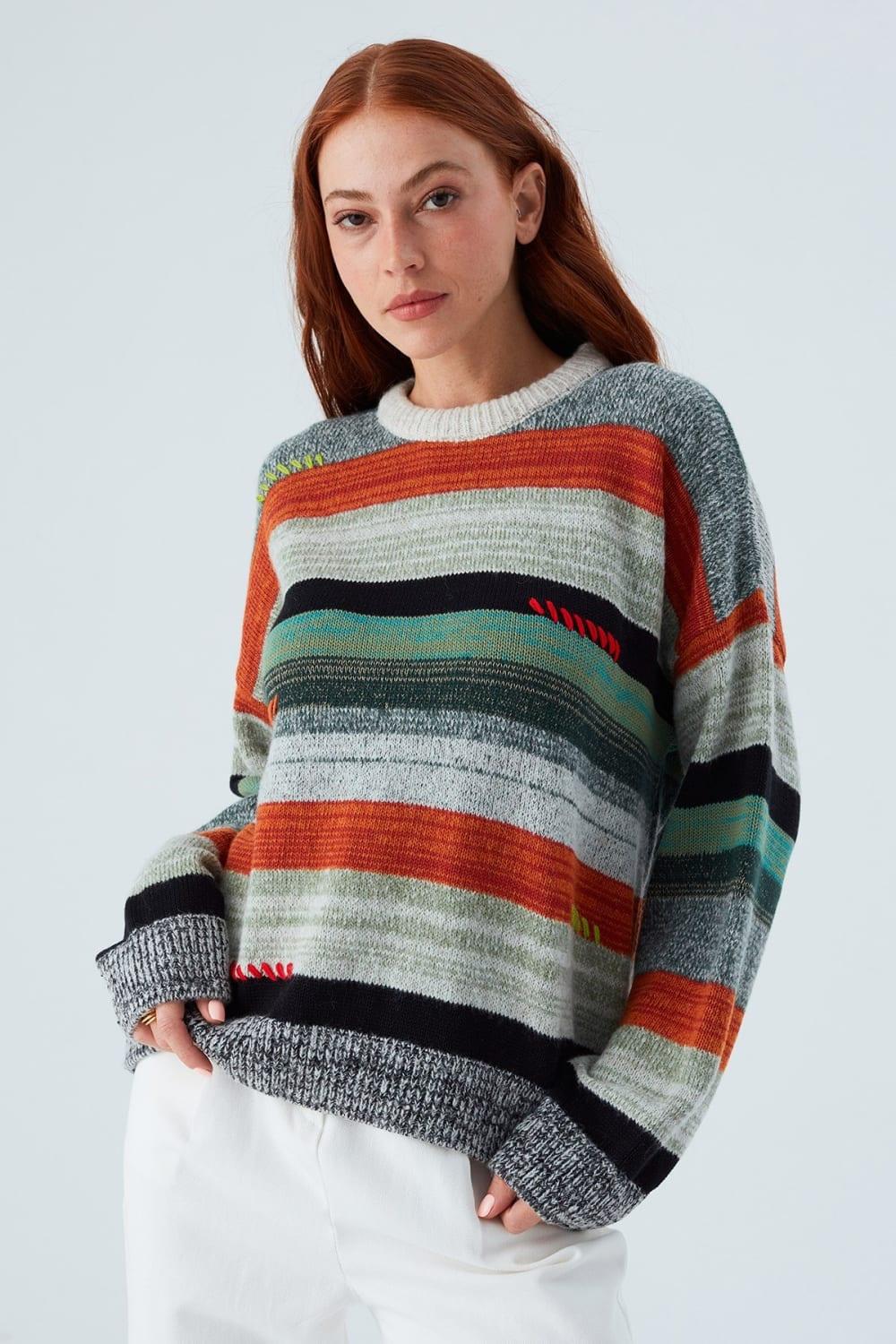 Peraluna-Camila Pullover Bol Kesim El İşlemeli Kadın Triko Kazak-Kazak & Triko-1-Milagron.com