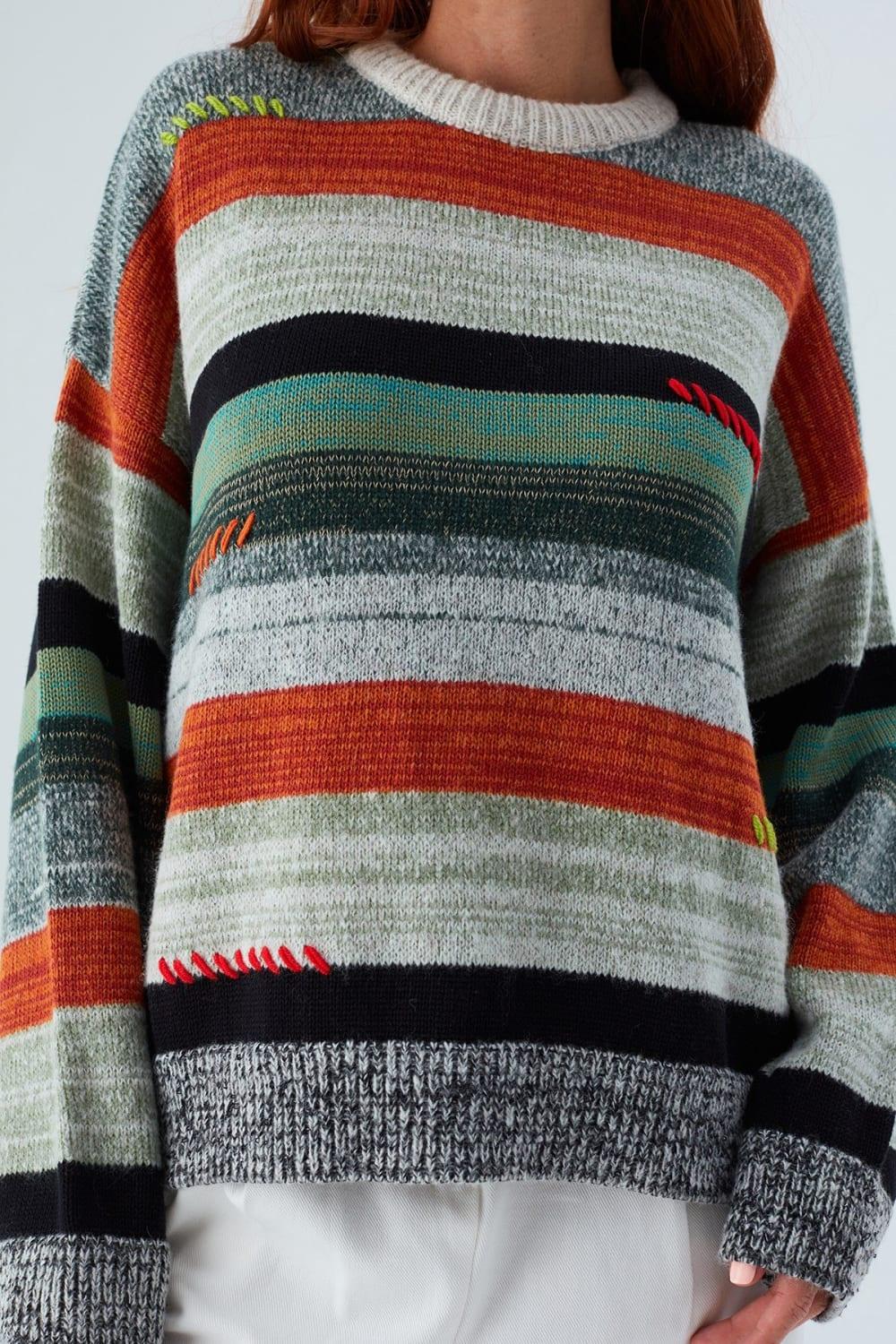 Peraluna-Camila Pullover Bol Kesim El İşlemeli Kadın Triko Kazak-Kazak & Triko-3-Milagron.com