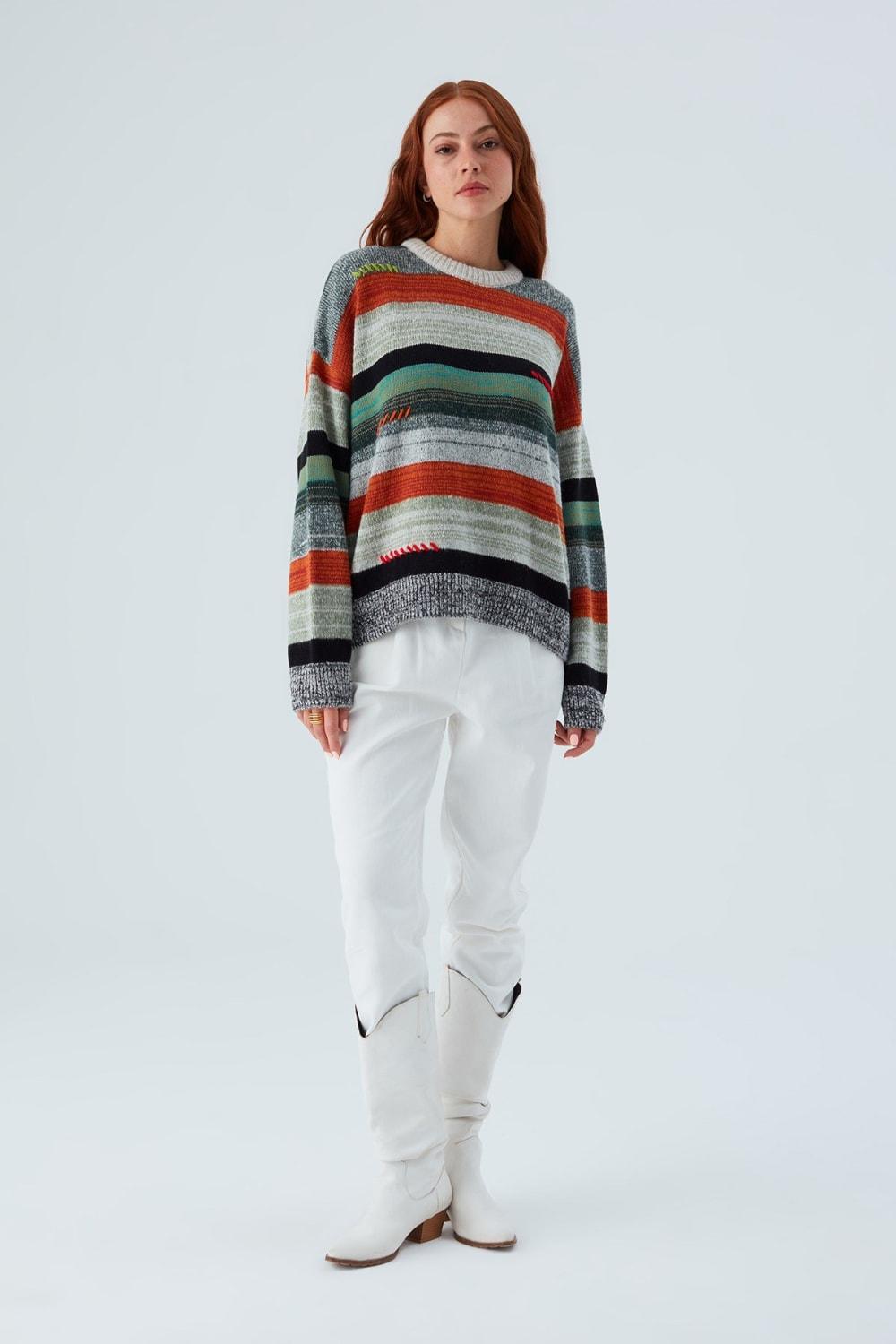 Peraluna-Camila Pullover Bol Kesim El İşlemeli Kadın Triko Kazak-Kazak & Triko-4-Milagron.com