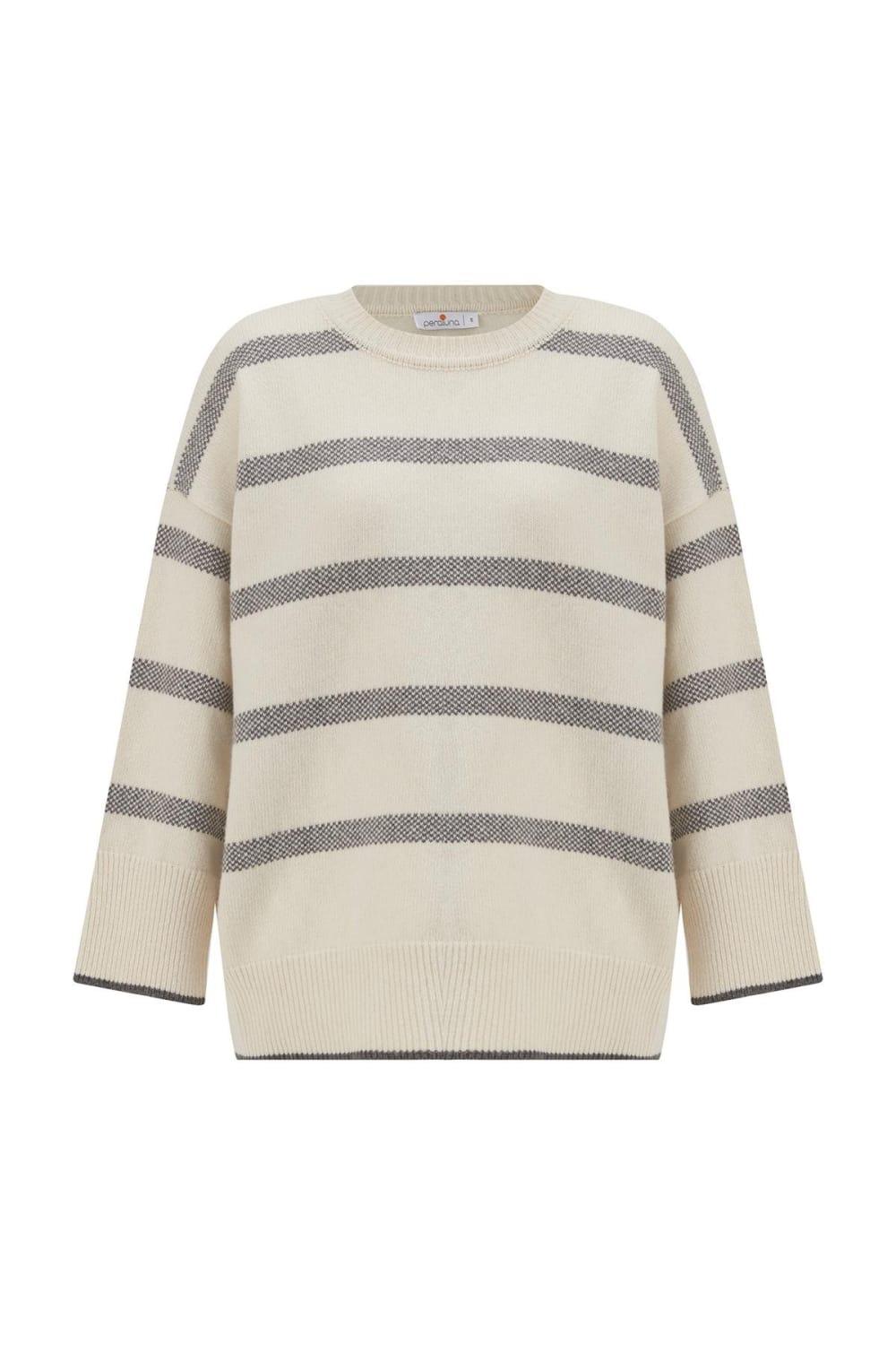 Peraluna-Carla Pullover Çizgili Bol Kesim Yünlü Kadın Triko Kazak -Kazak & Triko-8-Milagron.com