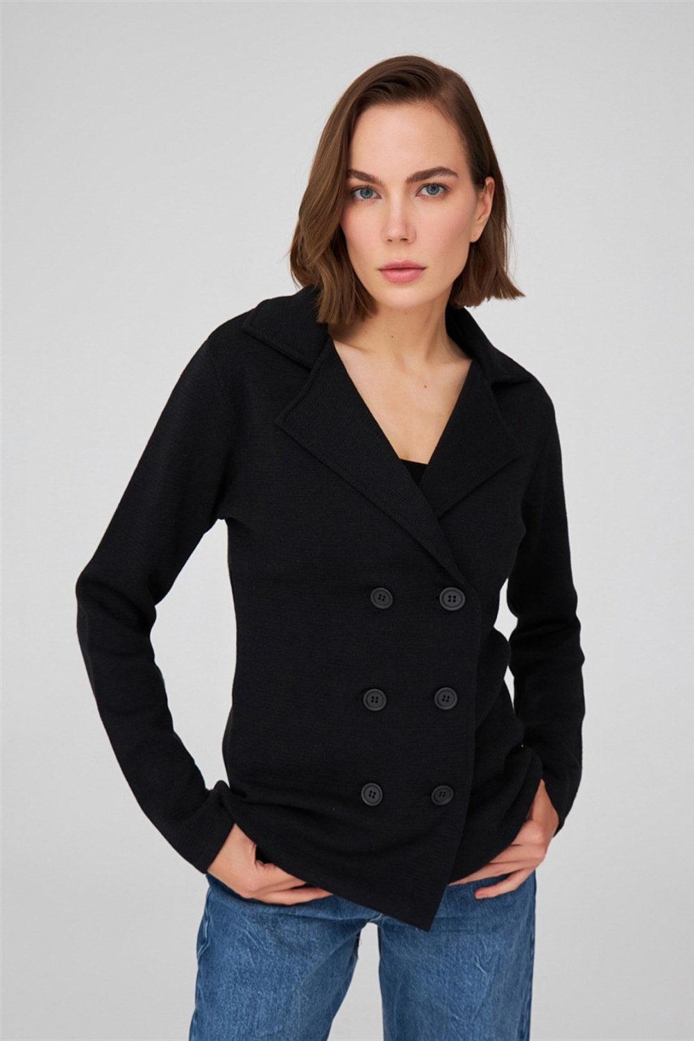 Peraluna-Çelik Örgü Klasik Kesim Blazer Kadın Triko Ceket-Ceket-1-Milagron.com
