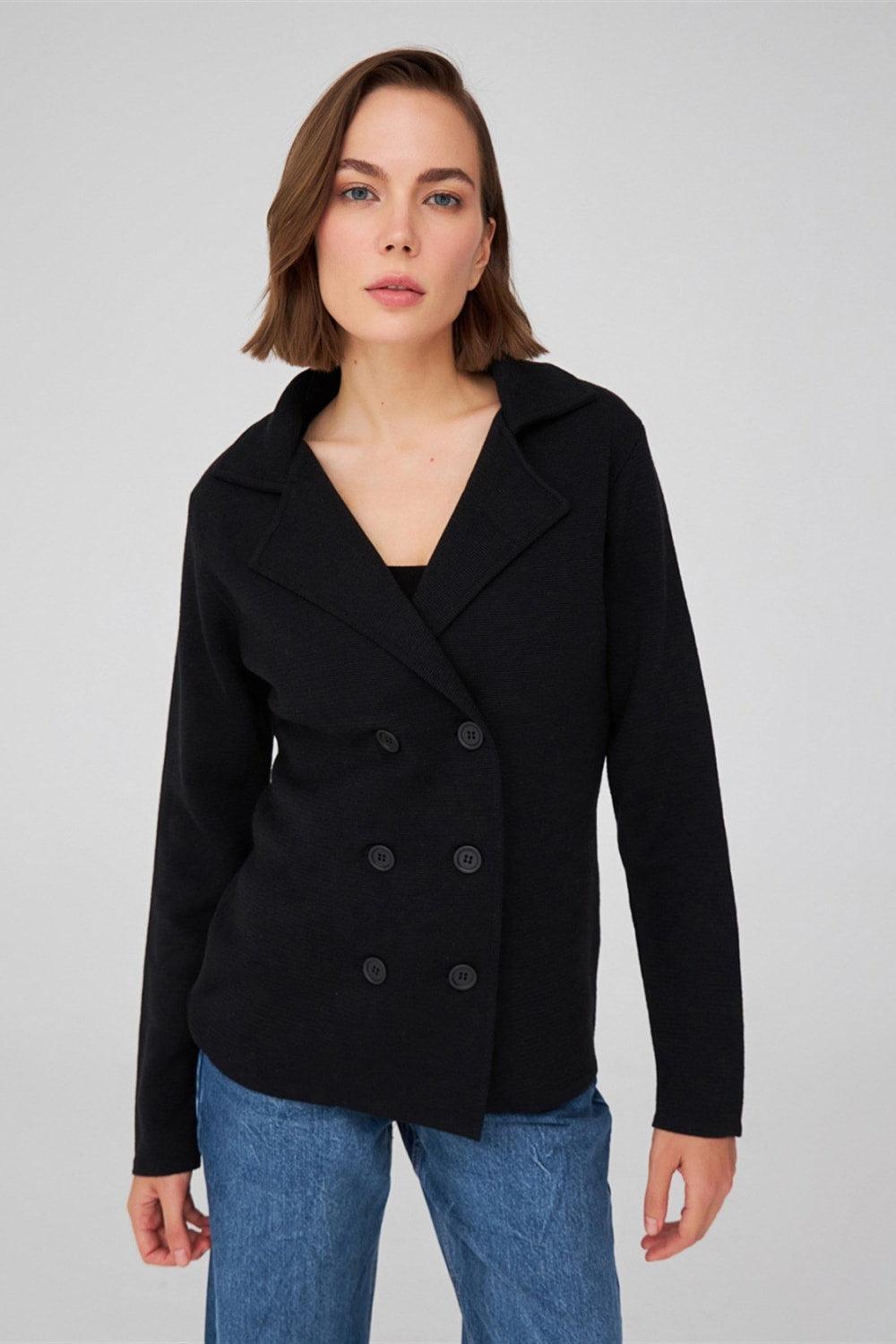 Peraluna-Çelik Örgü Klasik Kesim Blazer Kadın Triko Ceket-Ceket-2-Milagron.com
