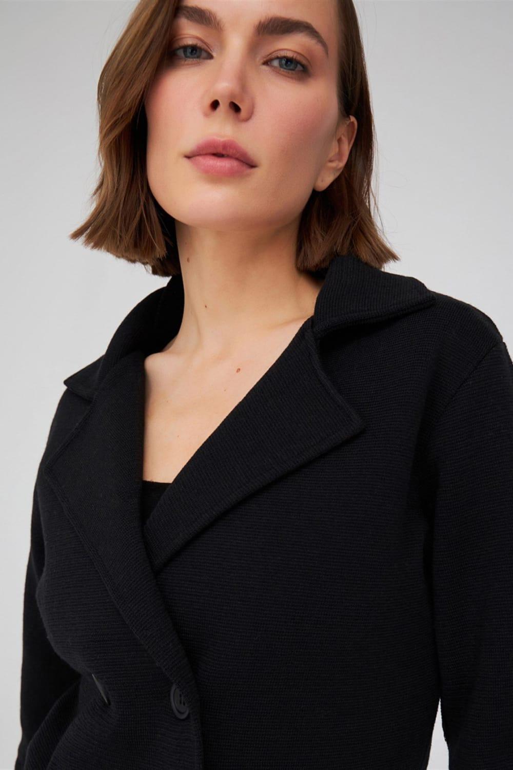 Peraluna-Çelik Örgü Klasik Kesim Blazer Kadın Triko Ceket-Ceket-3-Milagron.com