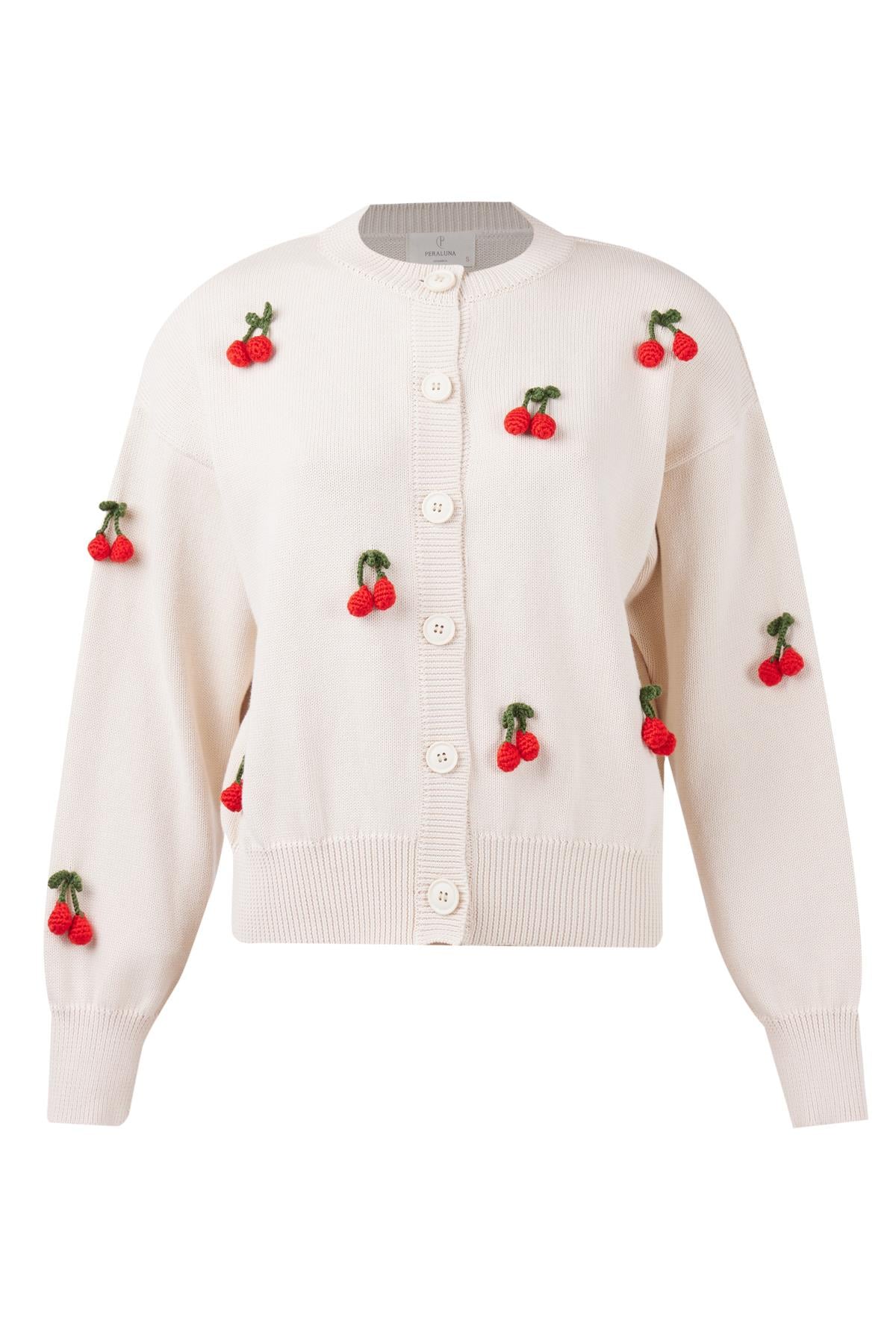 Peraluna Cherry Cardigan Organik Pamuk Kiraz İŞlemeli Kadın Hırka - Krem