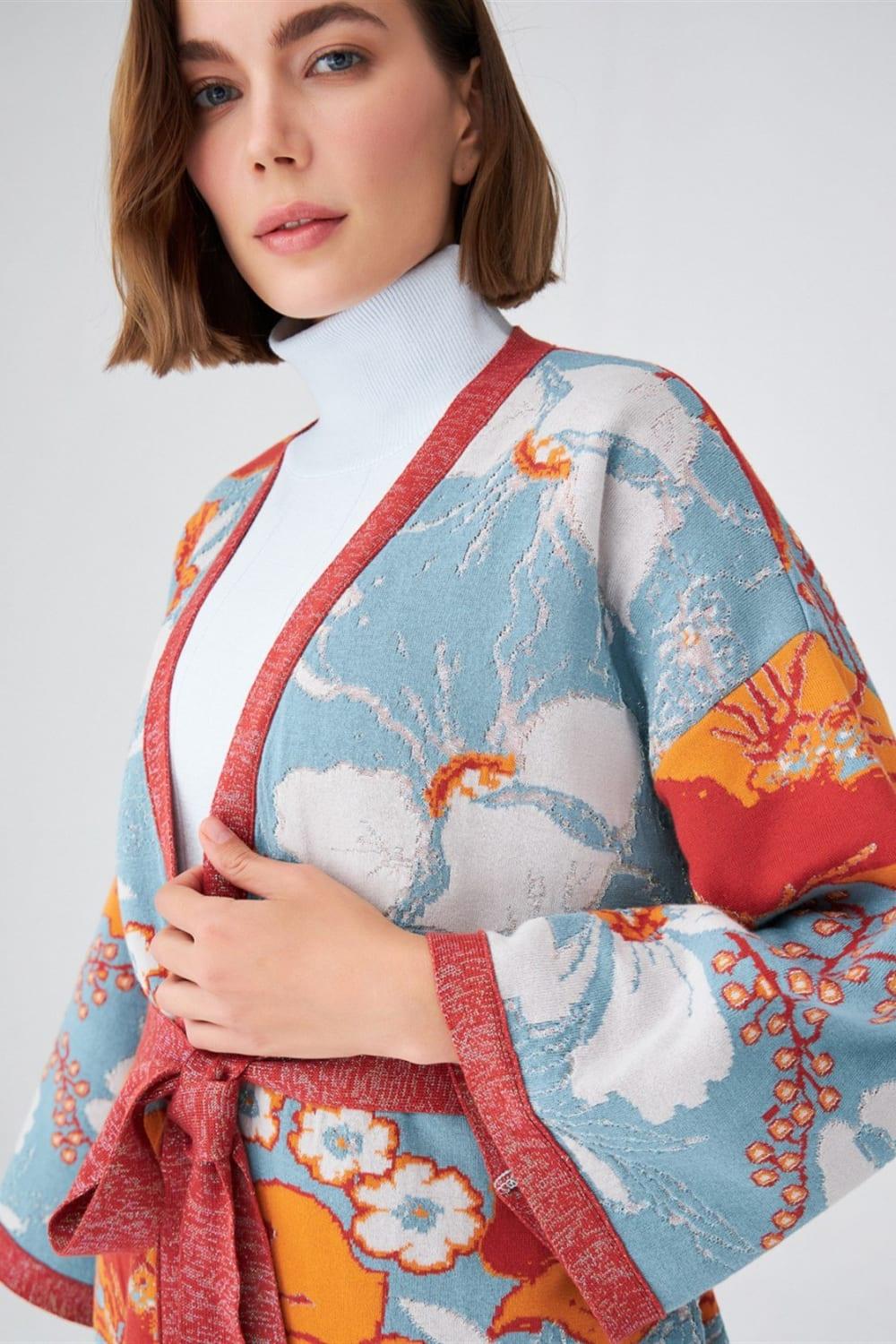 Peraluna-Çicek Desenli Bol Kesim Pamuklu Kadın Triko Kimono -Kimono-4-Milagron.com
