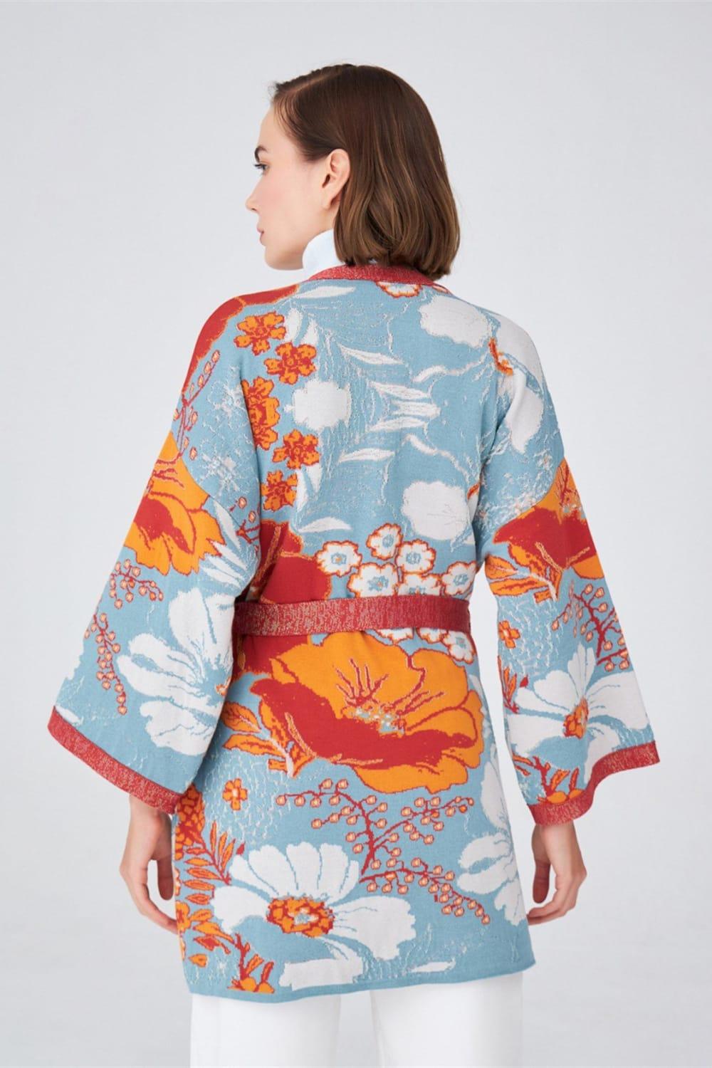 Peraluna-Çicek Desenli Bol Kesim Pamuklu Kadın Triko Kimono -Kimono-6-Milagron.com