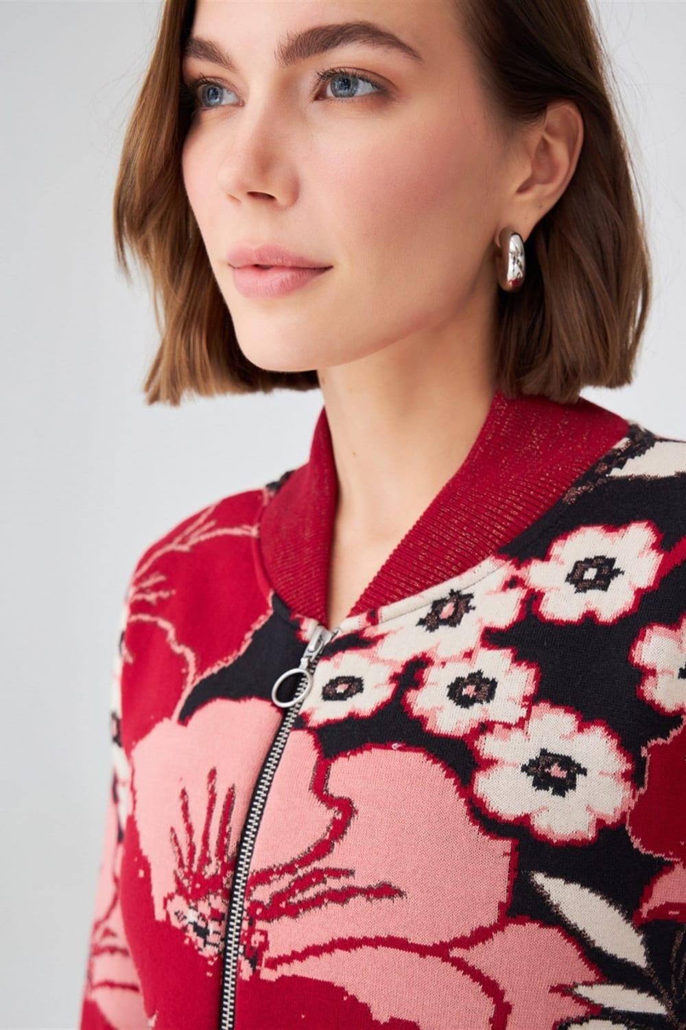 Peraluna-Çiçek Desenli Fermuarlı Organik Pamuk Kadın Triko Ceket-Ceket-3-Milagron.com
