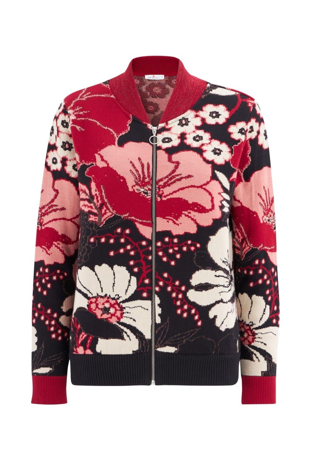 Peraluna-Çiçek Desenli Fermuarlı Organik Pamuk Kadın Triko Ceket-Ceket-7-Milagron.com