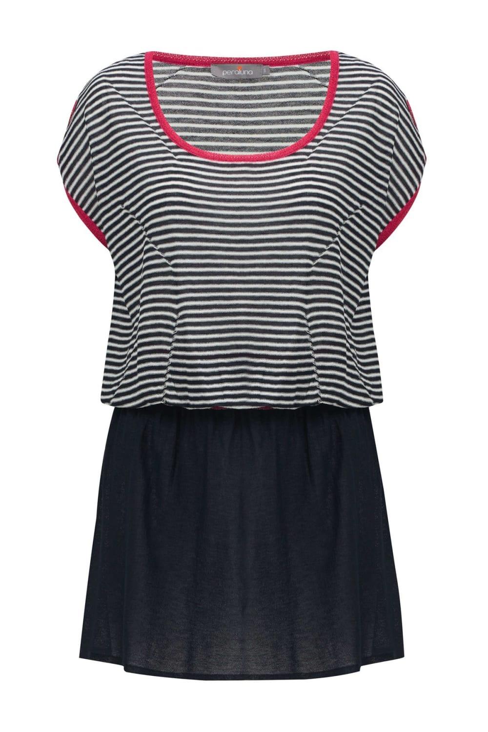 Peraluna-Çizgili Kayık Yaka Yazlık Kadın Triko Elbise-Elbise-7-Milagron.com