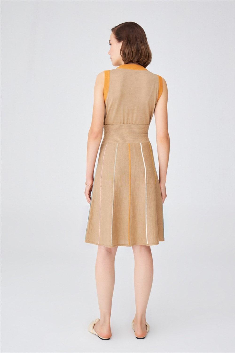 Peraluna-Çizgili Yüksek Bel Bol Kesim Diz Altı Kadın Triko Etek-Etek-14-Milagron.com