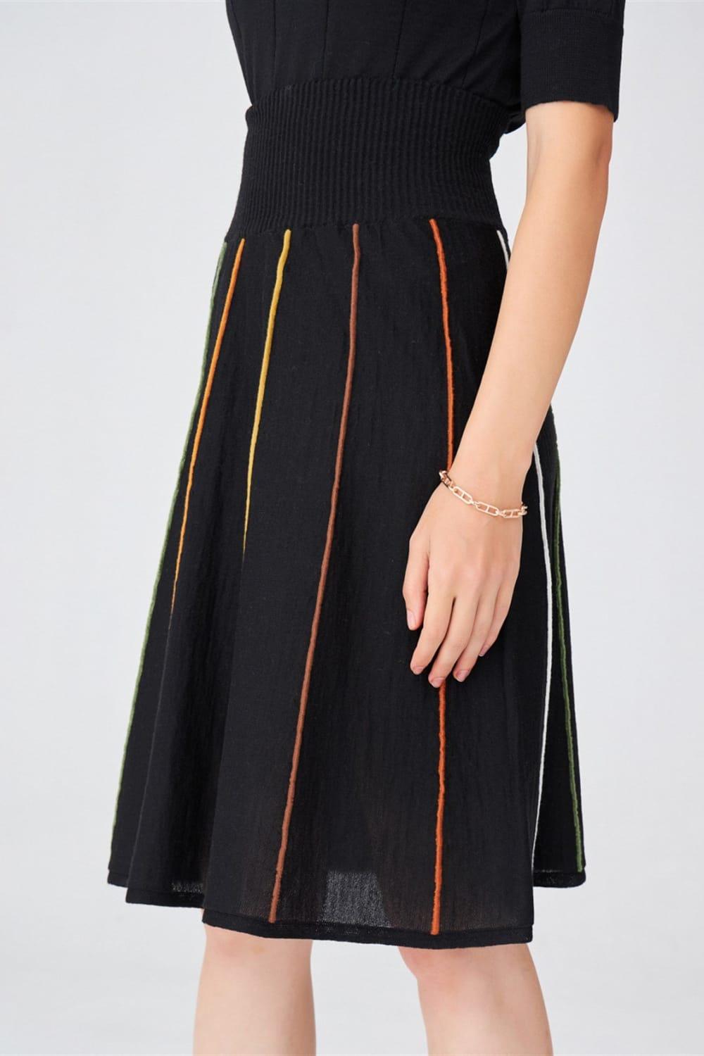 Peraluna-Çizgili Yüksek Bel Bol Kesim Diz Altı Kadın Triko Etek-Etek-15-Milagron.com