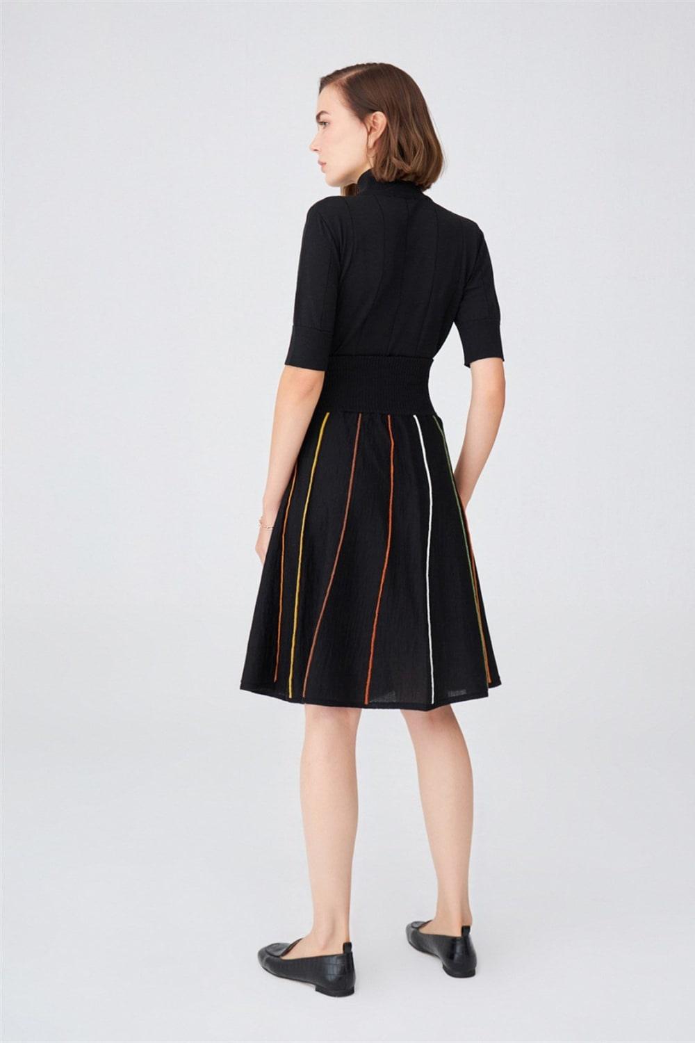 Peraluna-Çizgili Yüksek Bel Bol Kesim Diz Altı Kadın Triko Etek-Etek-16-Milagron.com