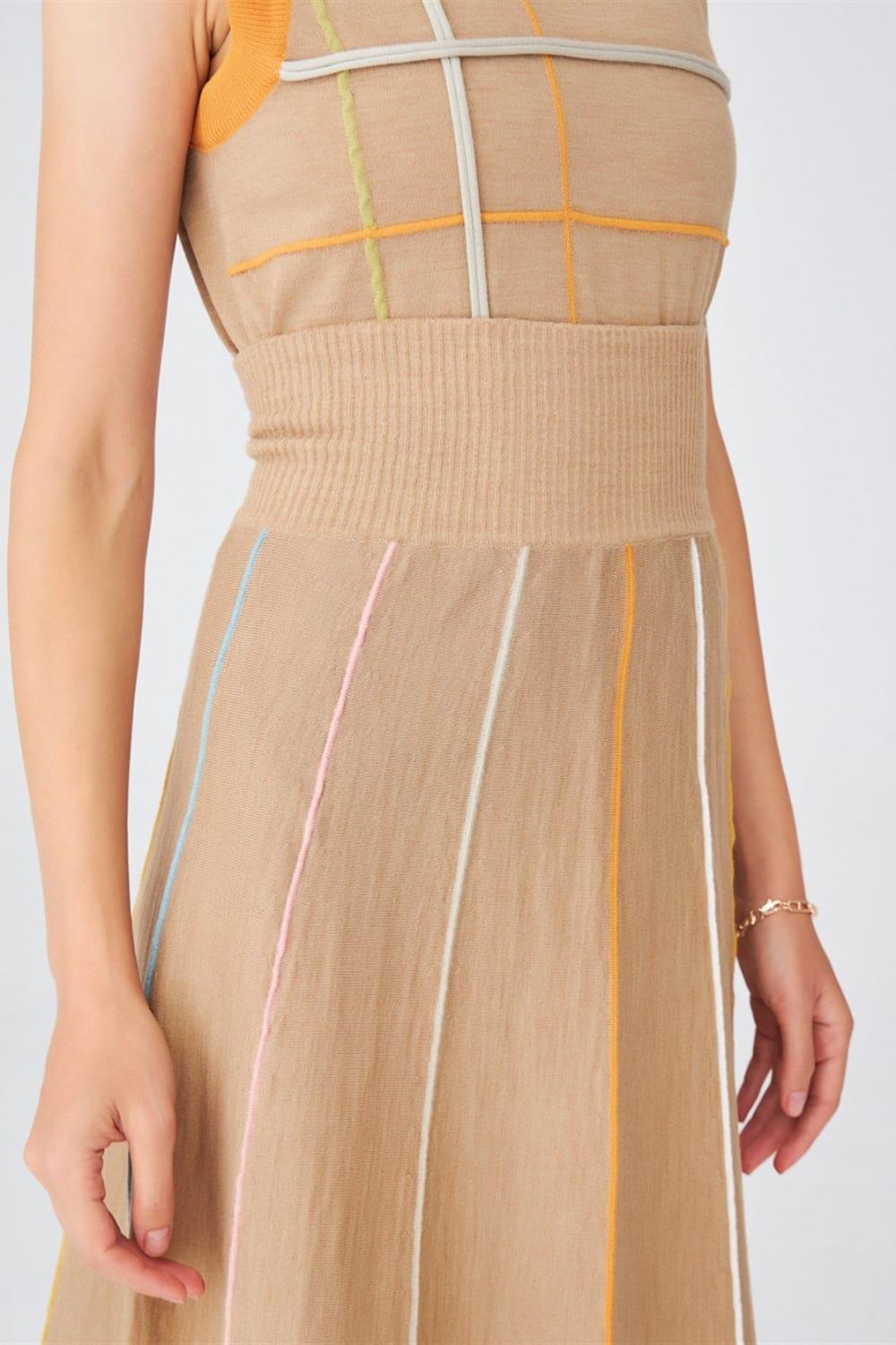 Peraluna-Çizgili Yüksek Bel Bol Kesim Diz Altı Kadın Triko Etek-Etek-2-Milagron.com