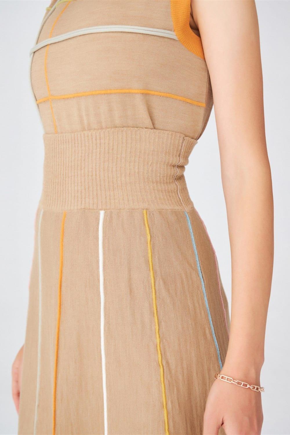 Peraluna-Çizgili Yüksek Bel Bol Kesim Diz Altı Kadın Triko Etek-Etek-4-Milagron.com