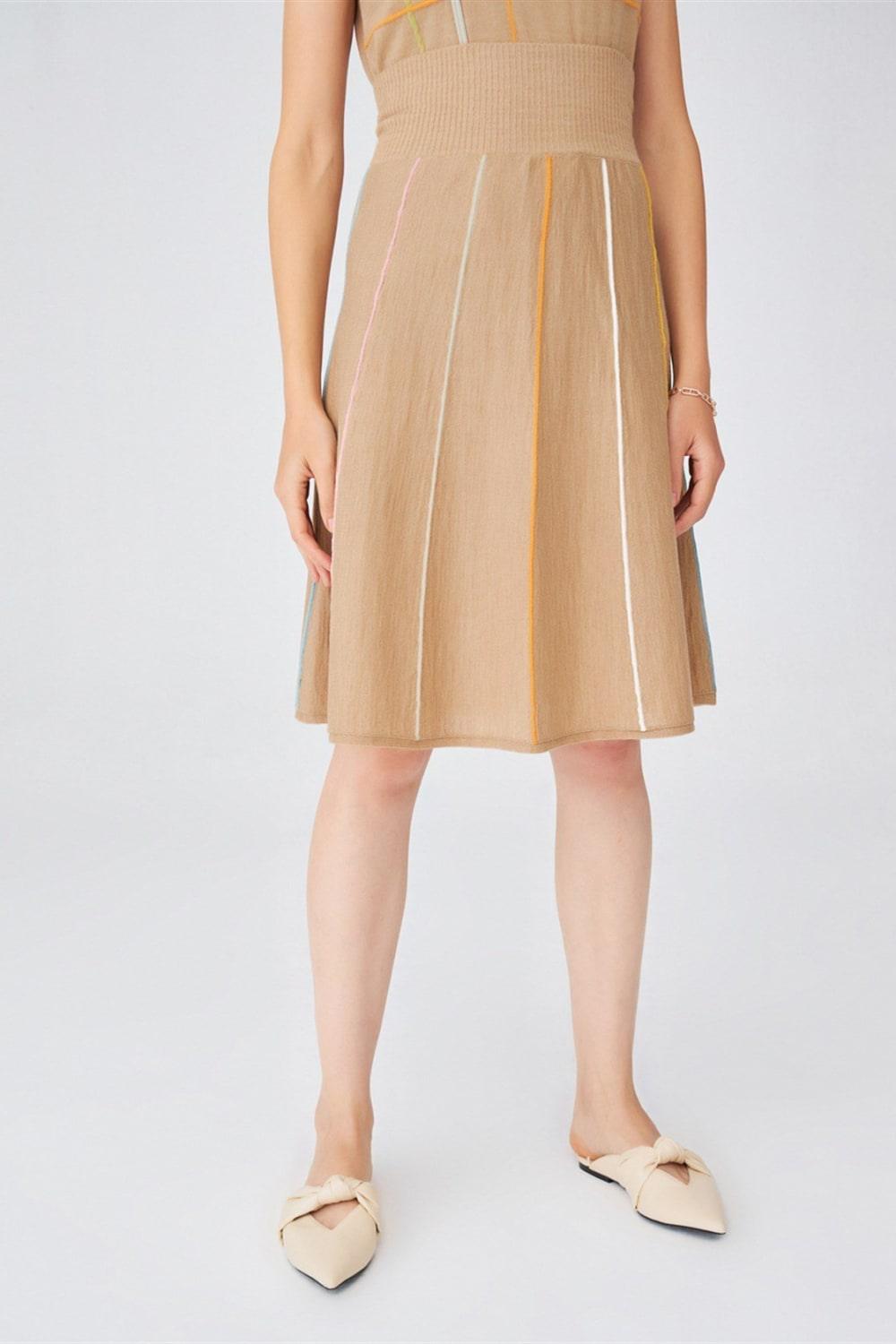 Peraluna-Çizgili Yüksek Bel Bol Kesim Diz Altı Kadın Triko Etek-Etek-5-Milagron.com
