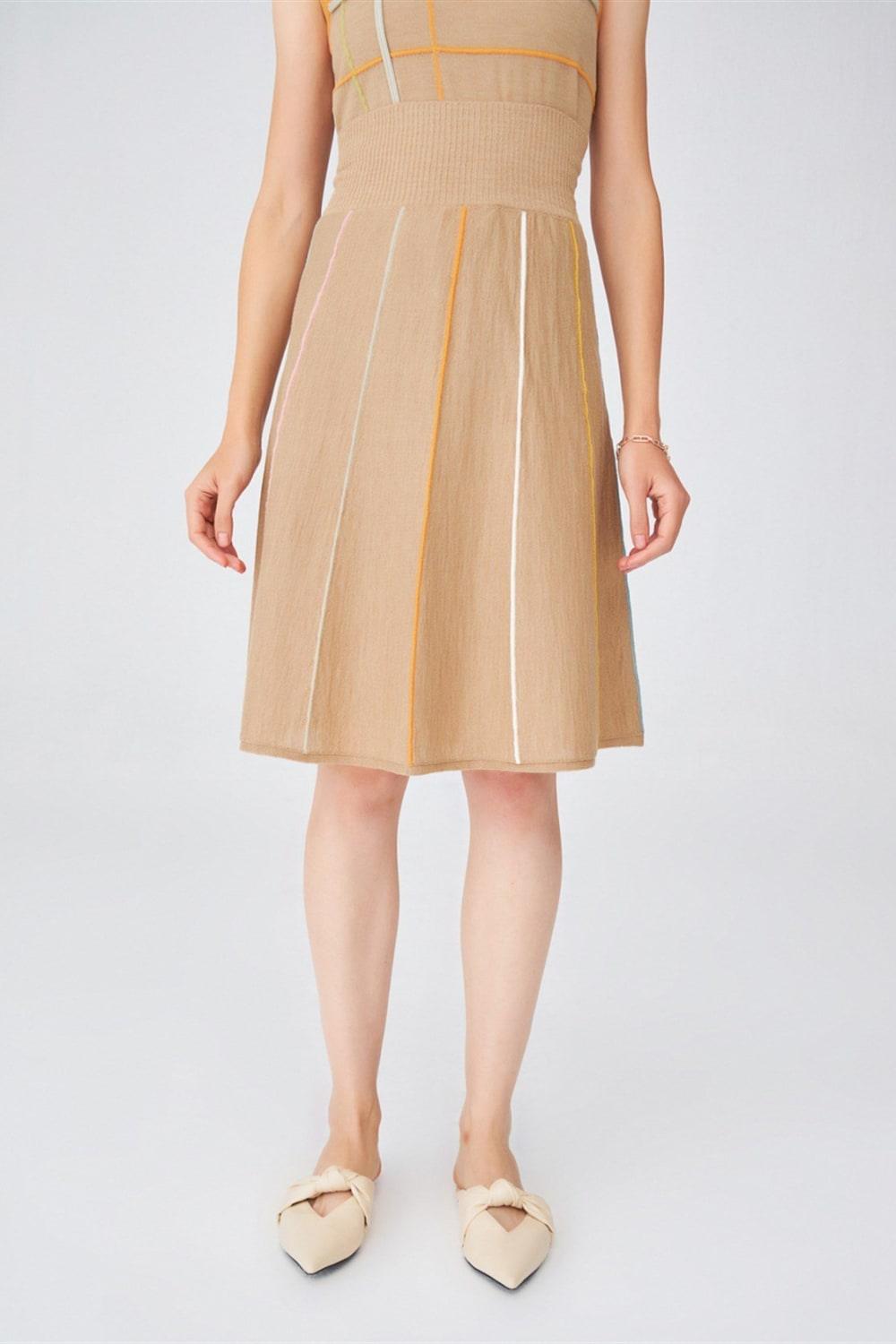 Peraluna-Çizgili Yüksek Bel Bol Kesim Diz Altı Kadın Triko Etek-Etek-6-Milagron.com