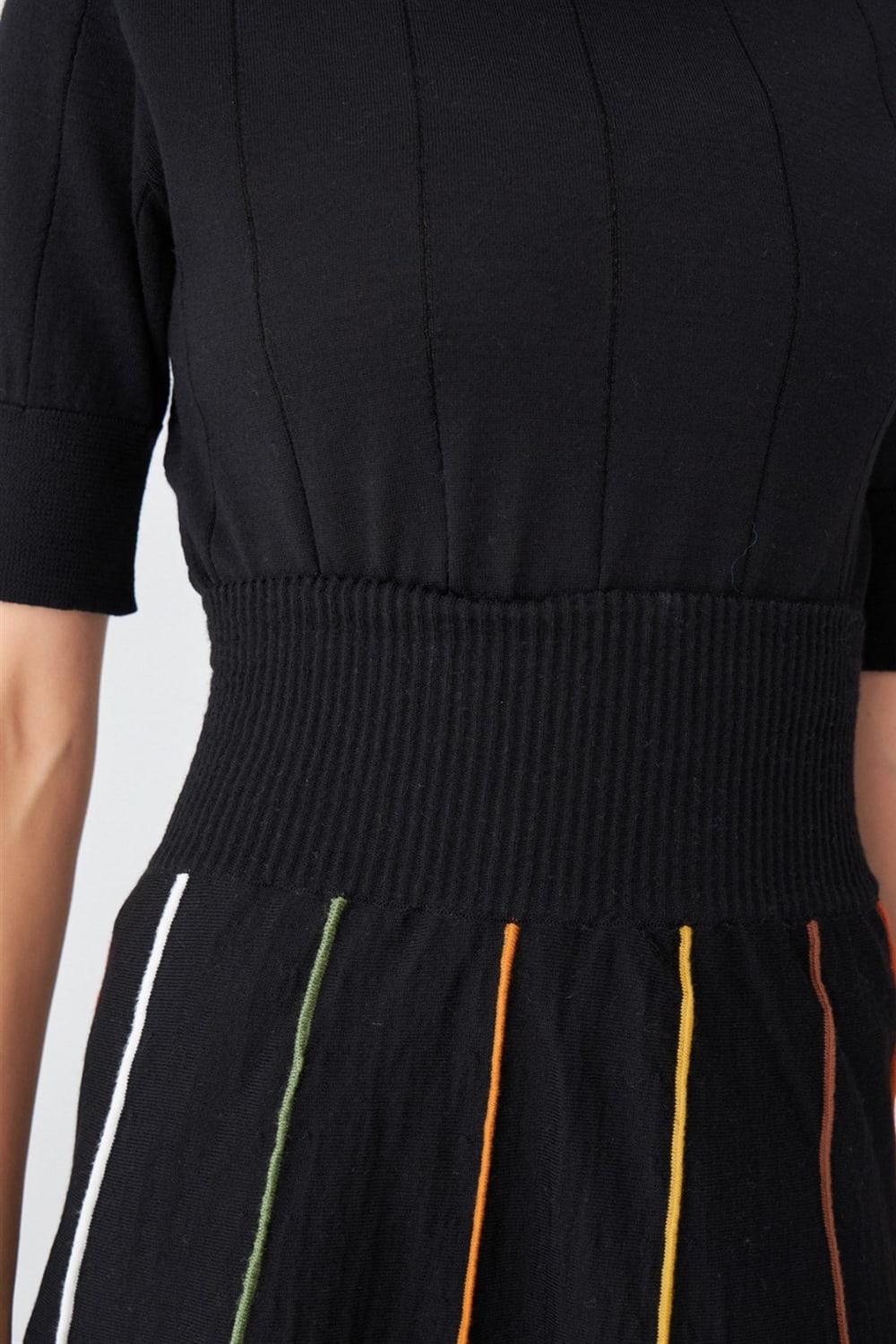 Peraluna-Çizgili Yüksek Bel Bol Kesim Diz Altı Kadın Triko Etek-Etek-7-Milagron.com