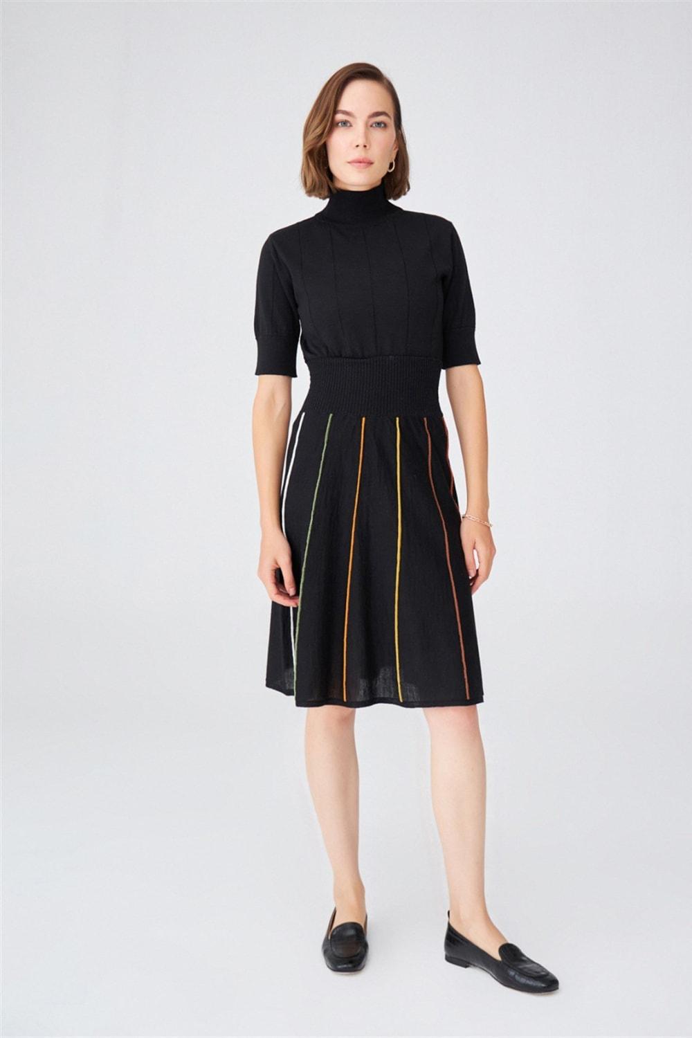 Peraluna-Çizgili Yüksek Bel Bol Kesim Diz Altı Kadın Triko Etek-Etek-8-Milagron.com