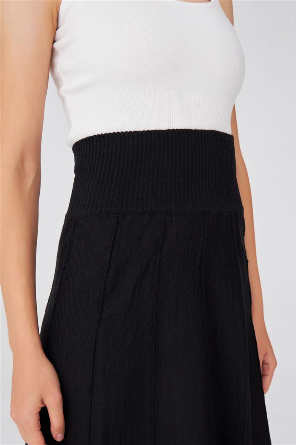 Peraluna-Çizgili Yüksek Bel Bol Kesim Triko Etek-Etek-10-Milagron.com