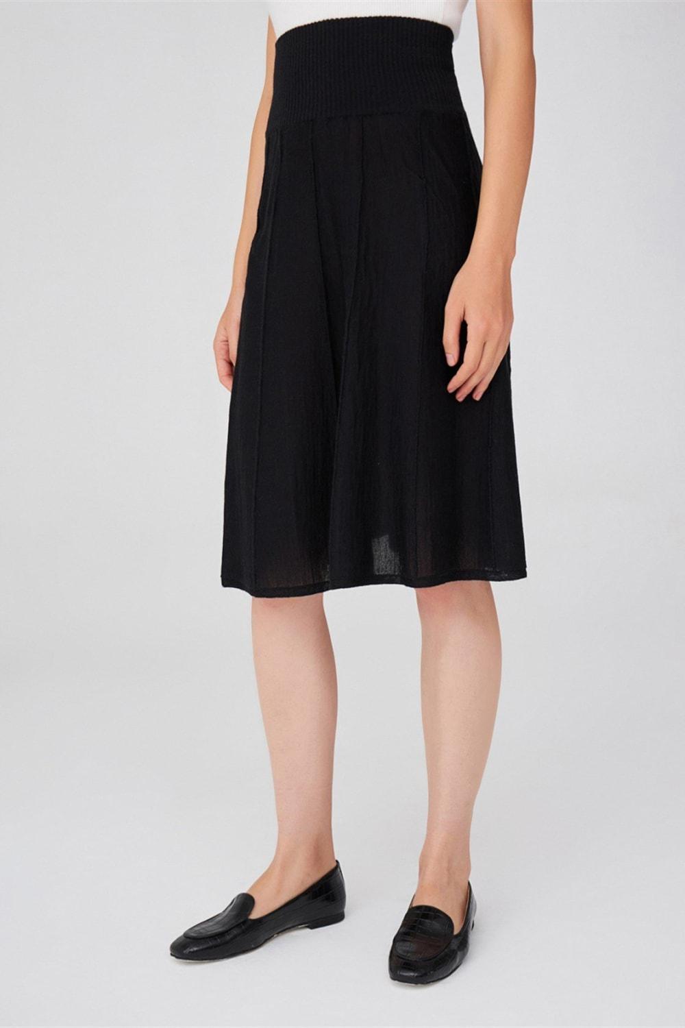 Peraluna-Çizgili Yüksek Bel Bol Kesim Triko Etek-Etek-9-Milagron.com