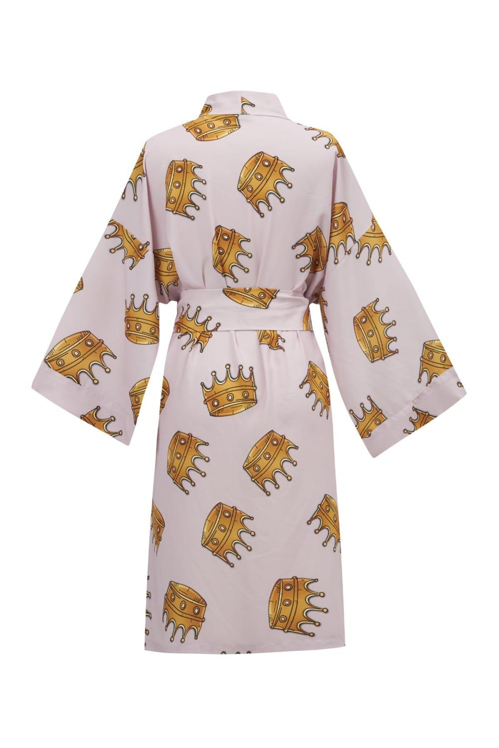 Peraluna-Crown Kral Tacı Desenli Diz Altı Saten Kadın Kimono-Kimono-10-Milagron.com