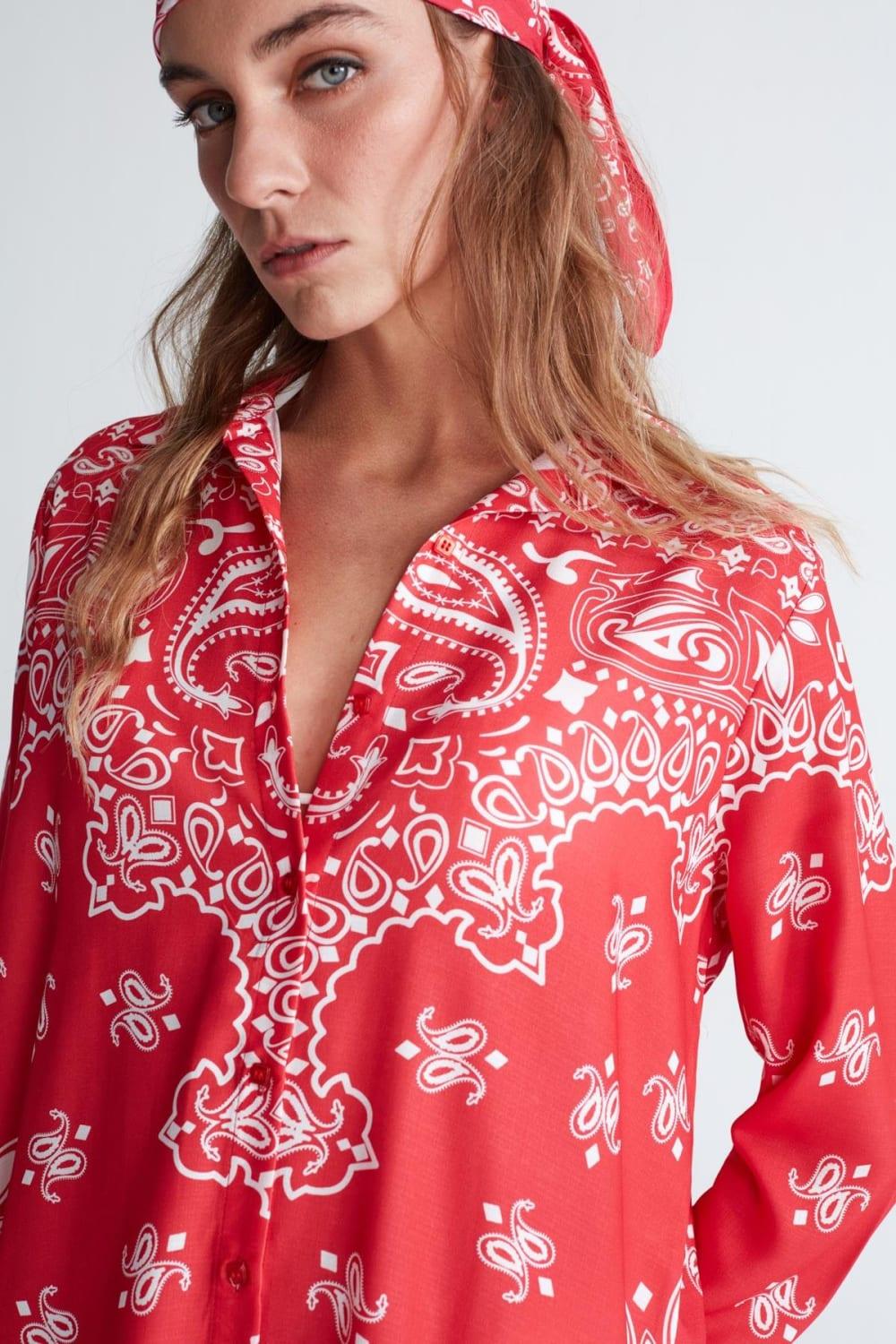 Peraluna-Daisy Dress Şal Desen Polo Yaka Düğmeli Mini Kadın Gömlek Elbise -Elbise-2-Milagron.com