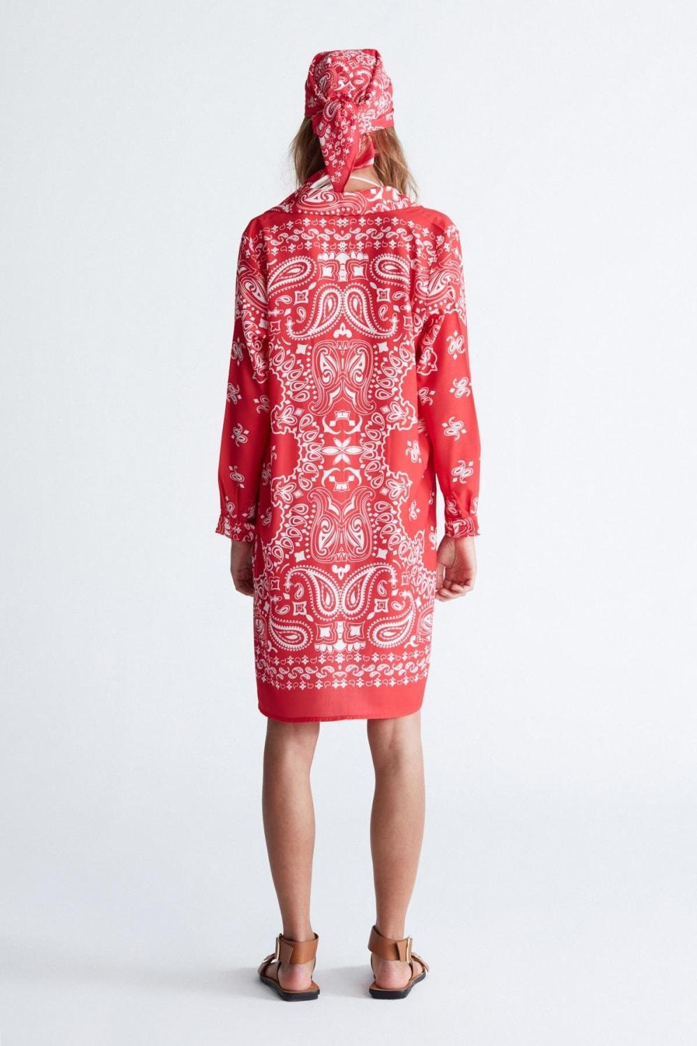 Peraluna-Daisy Dress Şal Desen Polo Yaka Düğmeli Mini Kadın Gömlek Elbise -Elbise-8-Milagron.com