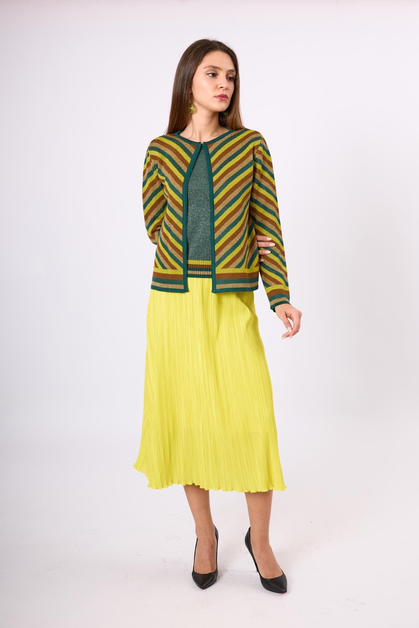 Peraluna-Delight Çizgili Simli Kadın Triko Hırka Zümrüt Multi-Kazak & Triko-1-Milagron.com