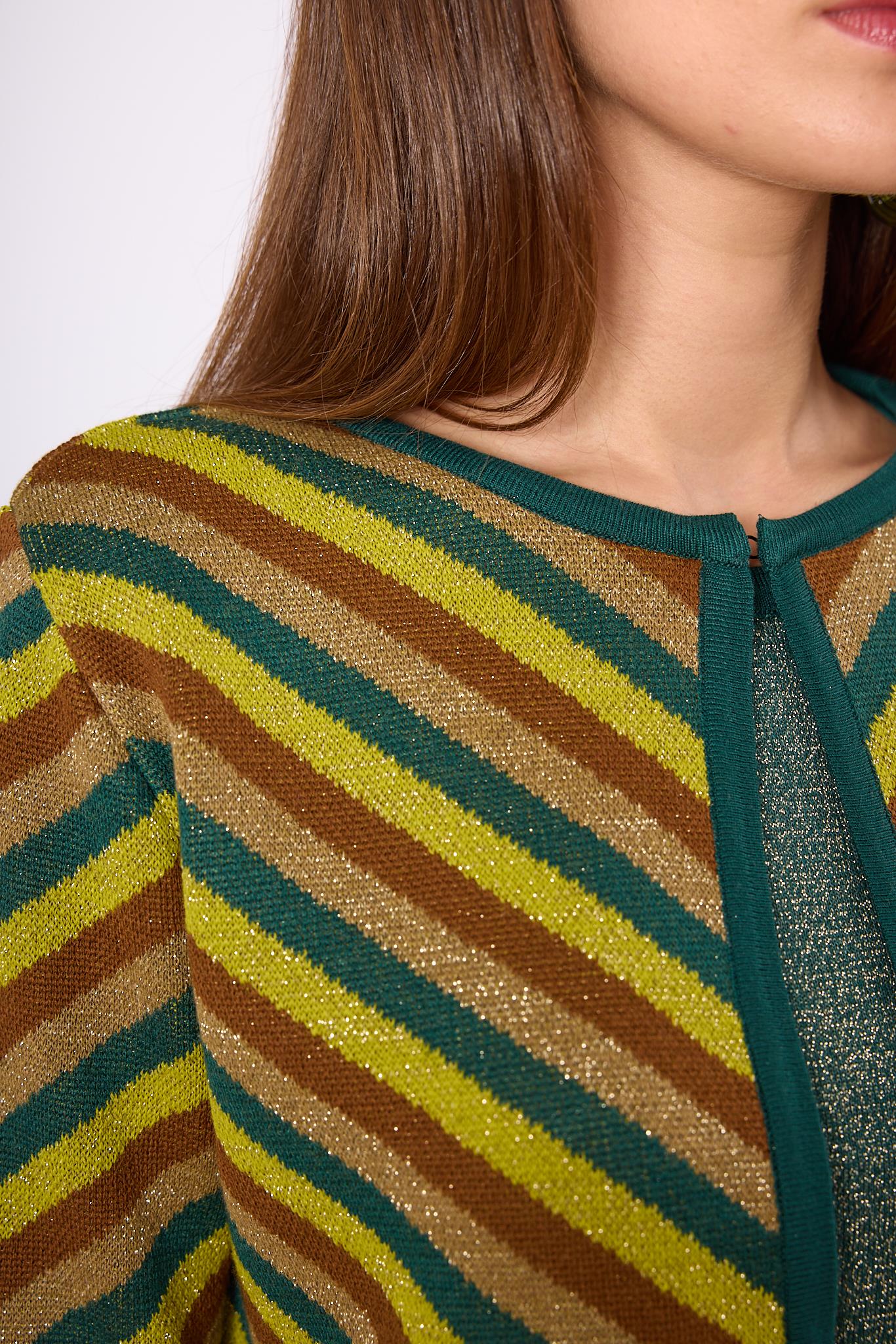 Peraluna-Delight Çizgili Simli Kadın Triko Hırka Zümrüt Multi-Kazak & Triko-3-Milagron.com